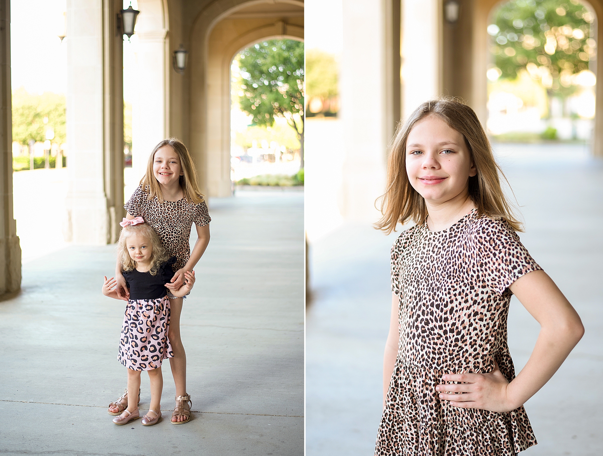 big sister hugs younger sister during TX family photos