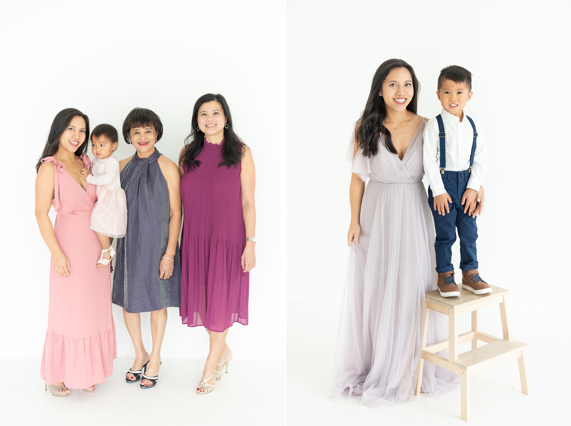 mother poses with daughters and granddaughter during Lumen Room family portraits 