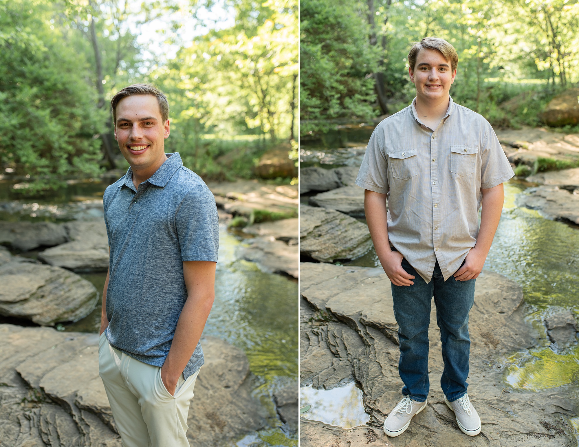 brothers pose on rocks in Stone Creek Park