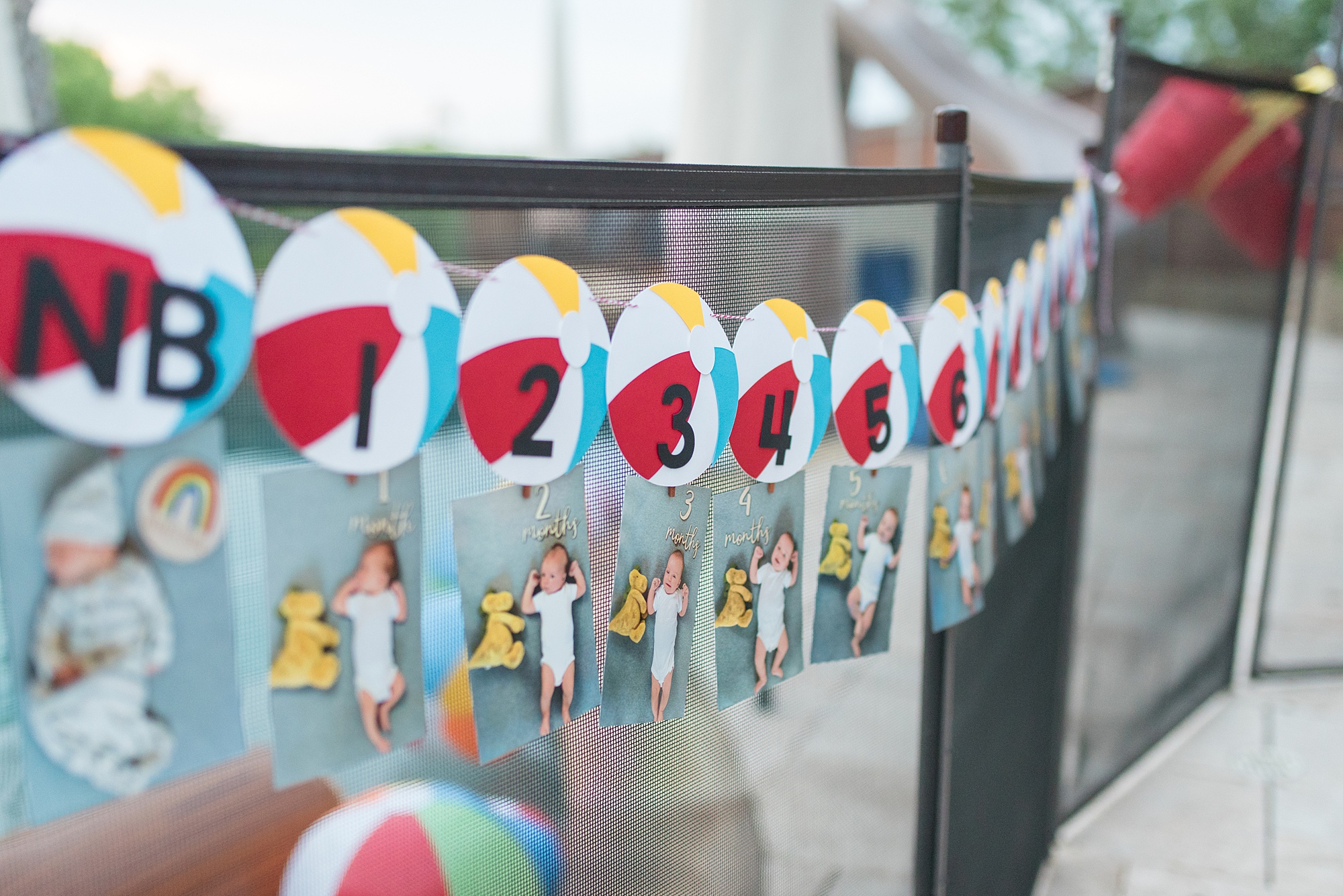 balloon ball photo hanger for first birthday pool party