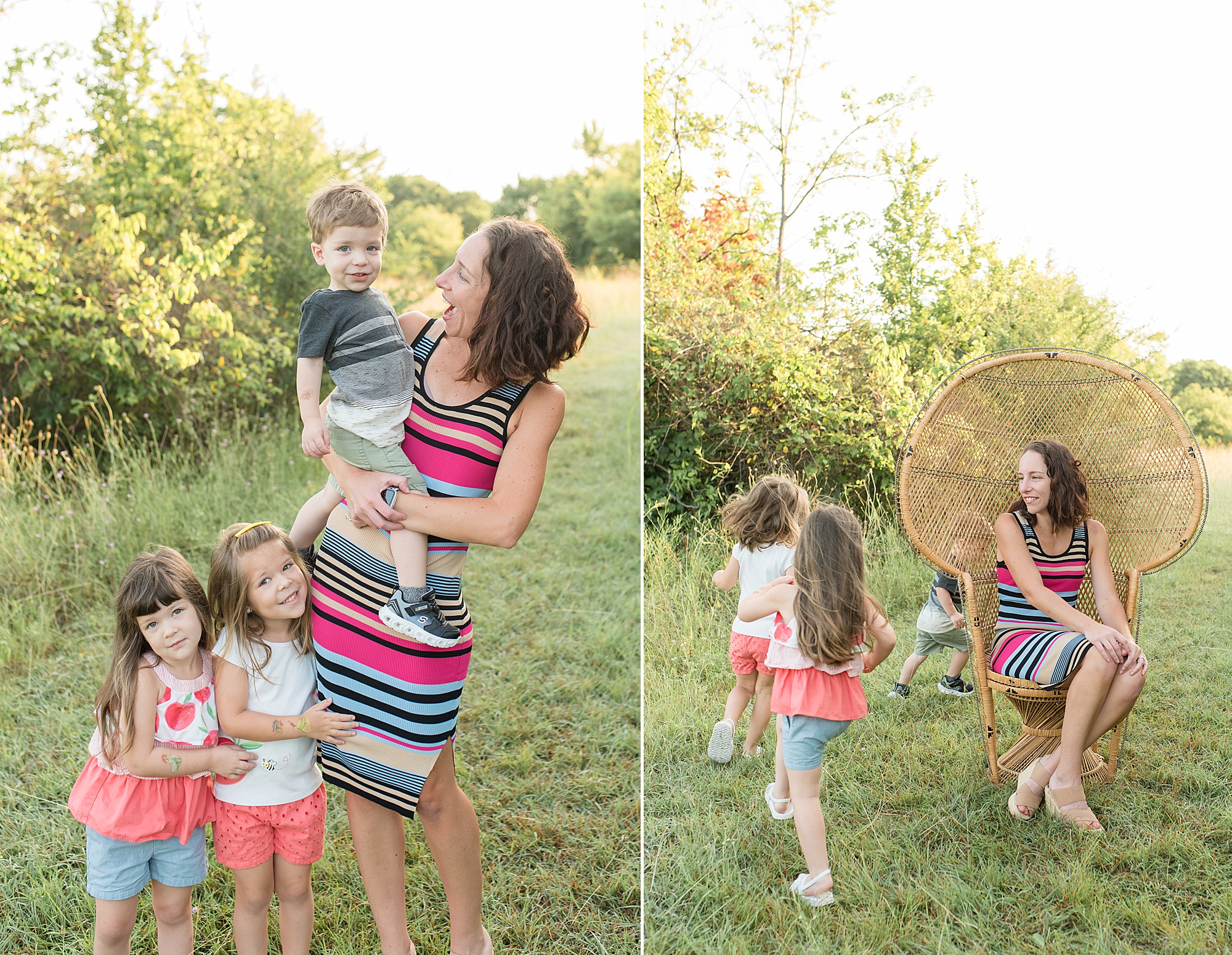 mom of three plays with her kids during Mommy + me session in Frisco TX