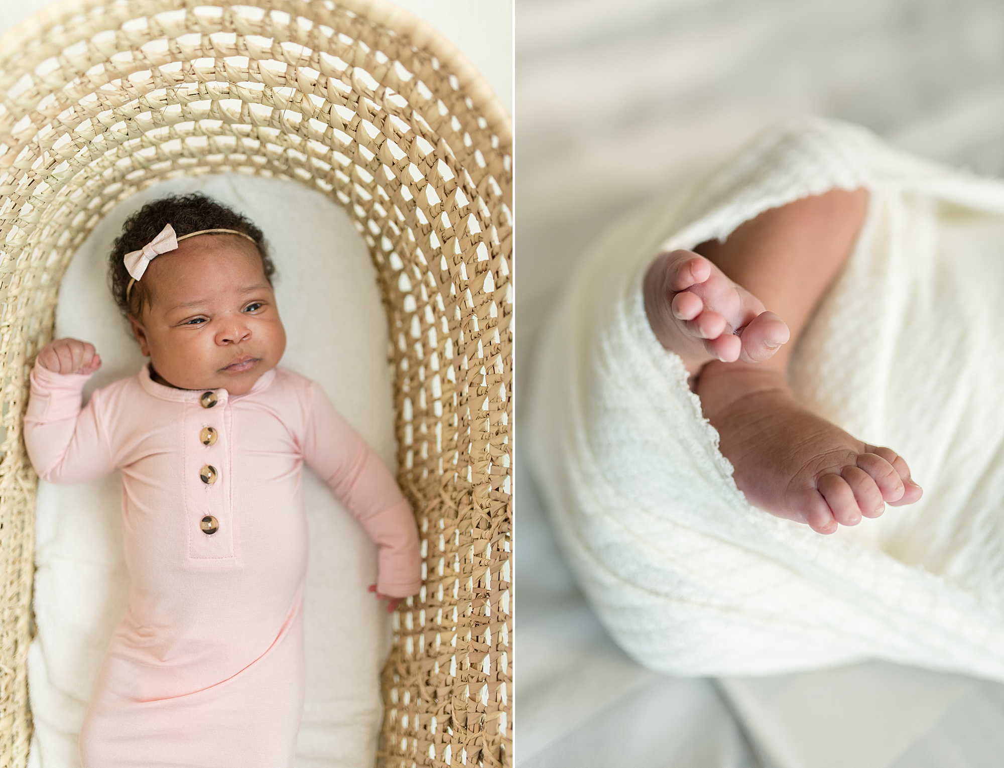 Newborn baby girl in pink during in-home newborn session
