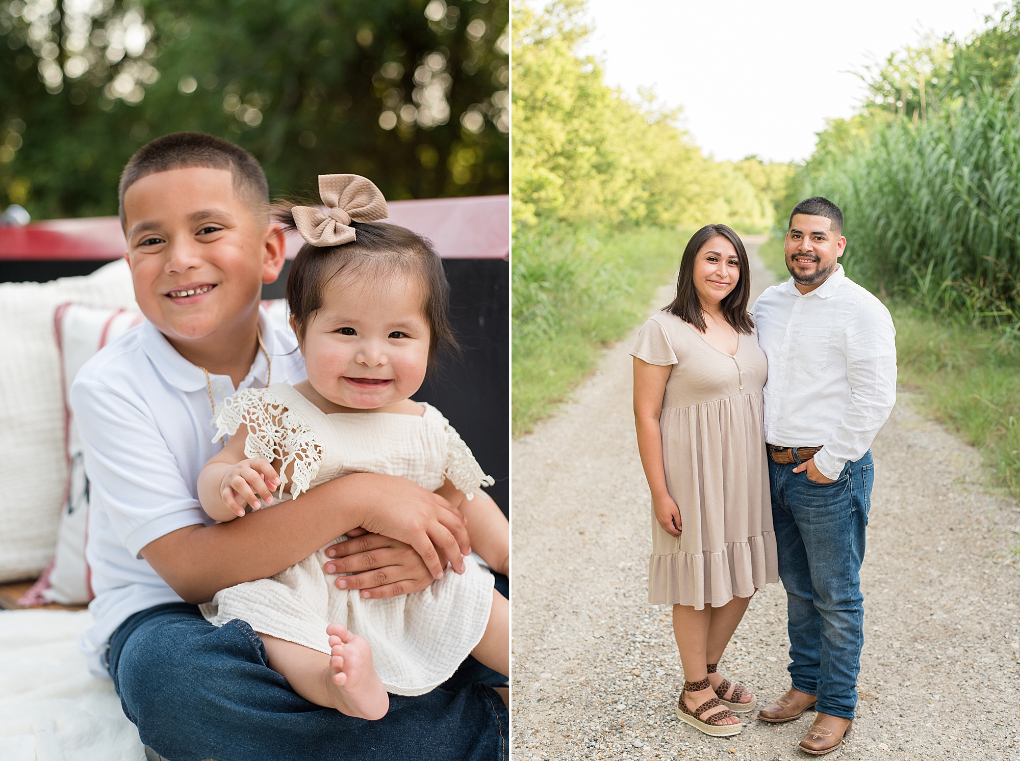 brother and sister and parents portraits