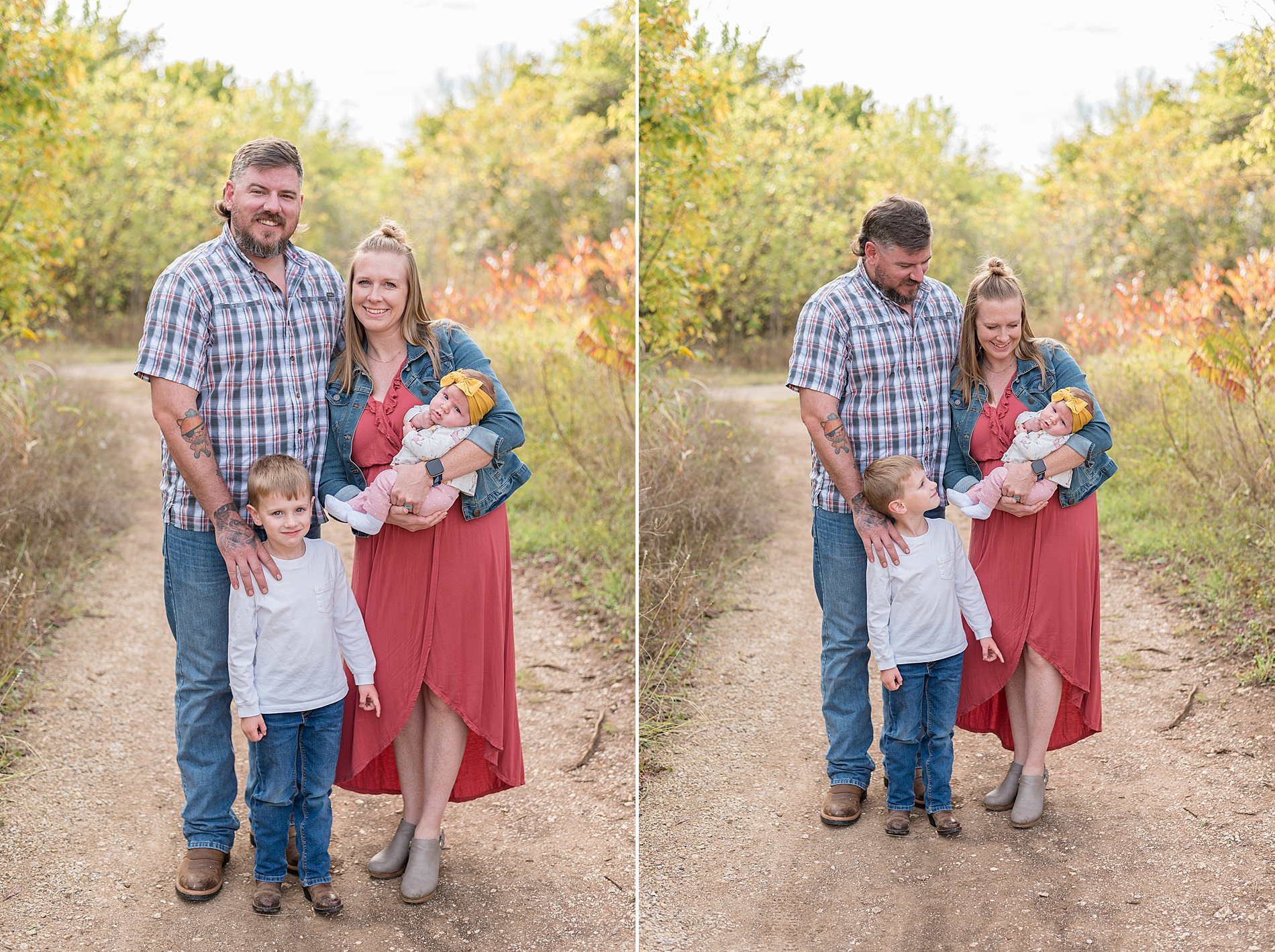 family of four during fall family photos in Frisco Texas