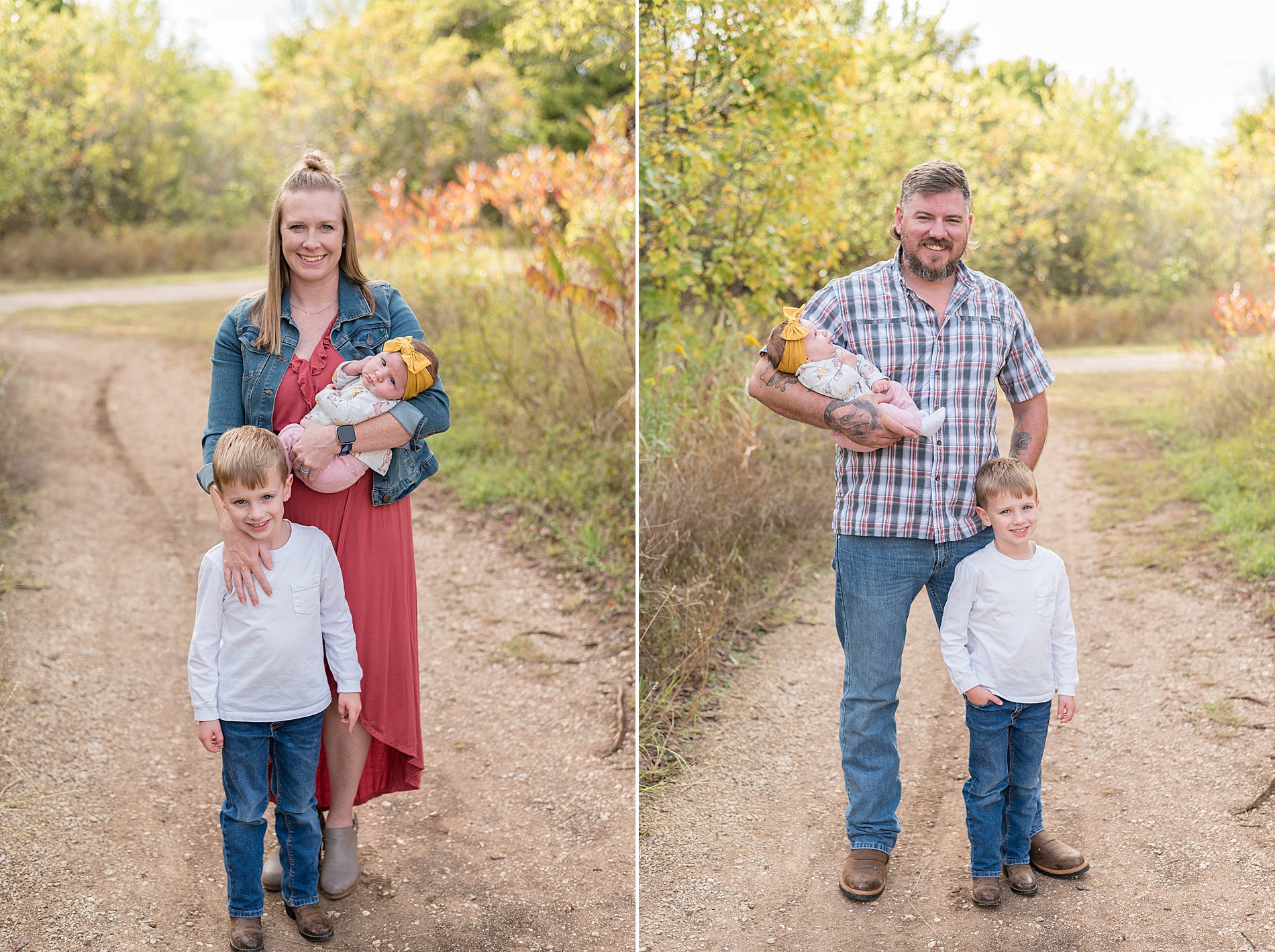 mom and dad take turns in photos with their two kids