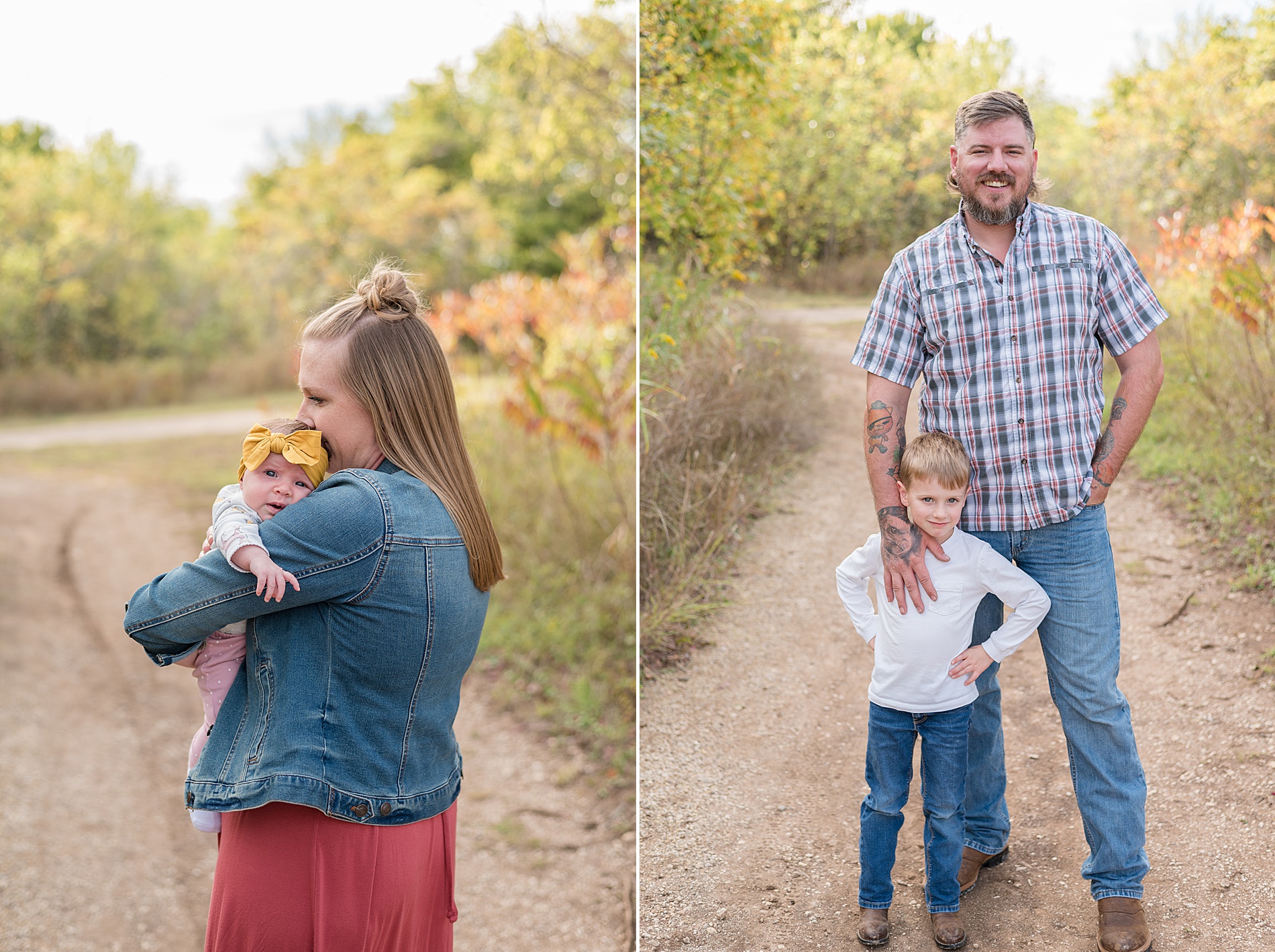 mom with baby girl and dad with his son from fall family photos in Texas