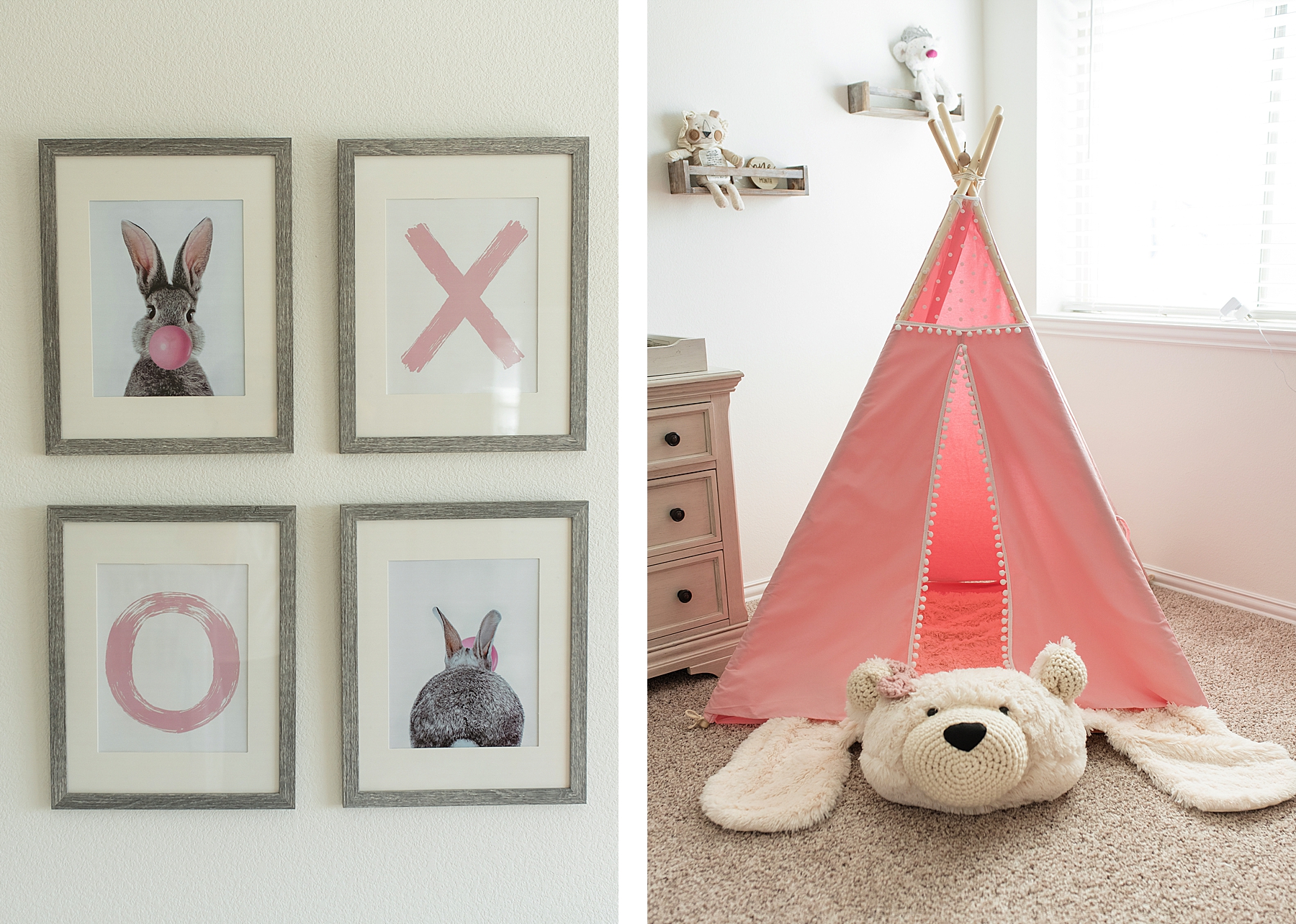 Pink and white nursery for newborn baby girl | In-Home Newborn Photo Session | Lindsey Dutton Photography | Dallas Area Family Photographer | newborn session, newborn posing ideas, newborn photos, girl nursery inspiration | via lindseyduttonphotography.com