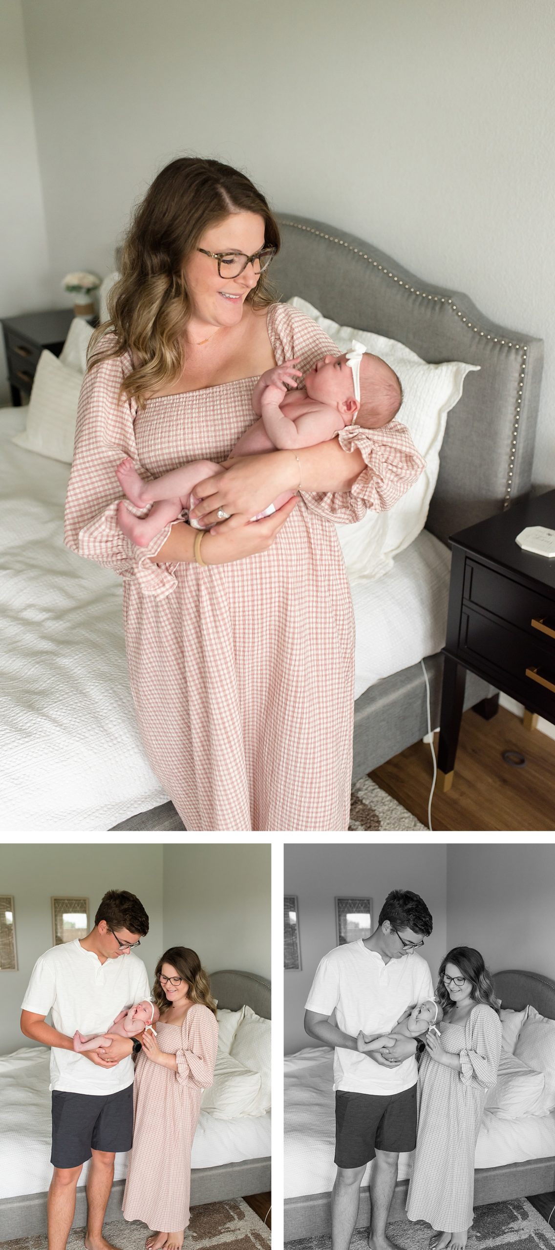 Mom with daughter during in-home newborn session | Lindsey Dutton Photography | newborn photos, family photos at home, neutral family outfits | via lindseyduttonphotography.com