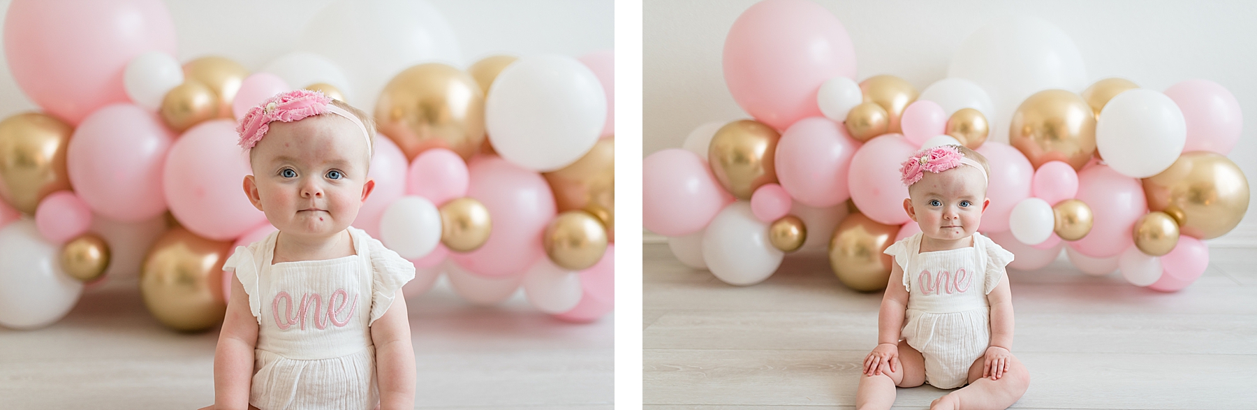 Little girl sitting in front of balloons. Photographed by Dallas newborn photographer Lindsey Dutton Photography
