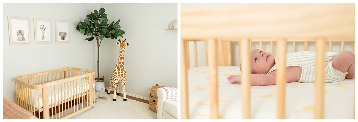 Neutral safari nursery during a lifestyle newborn session. Photographed by Dallas newborn photographer Lindsey Dutton Photography