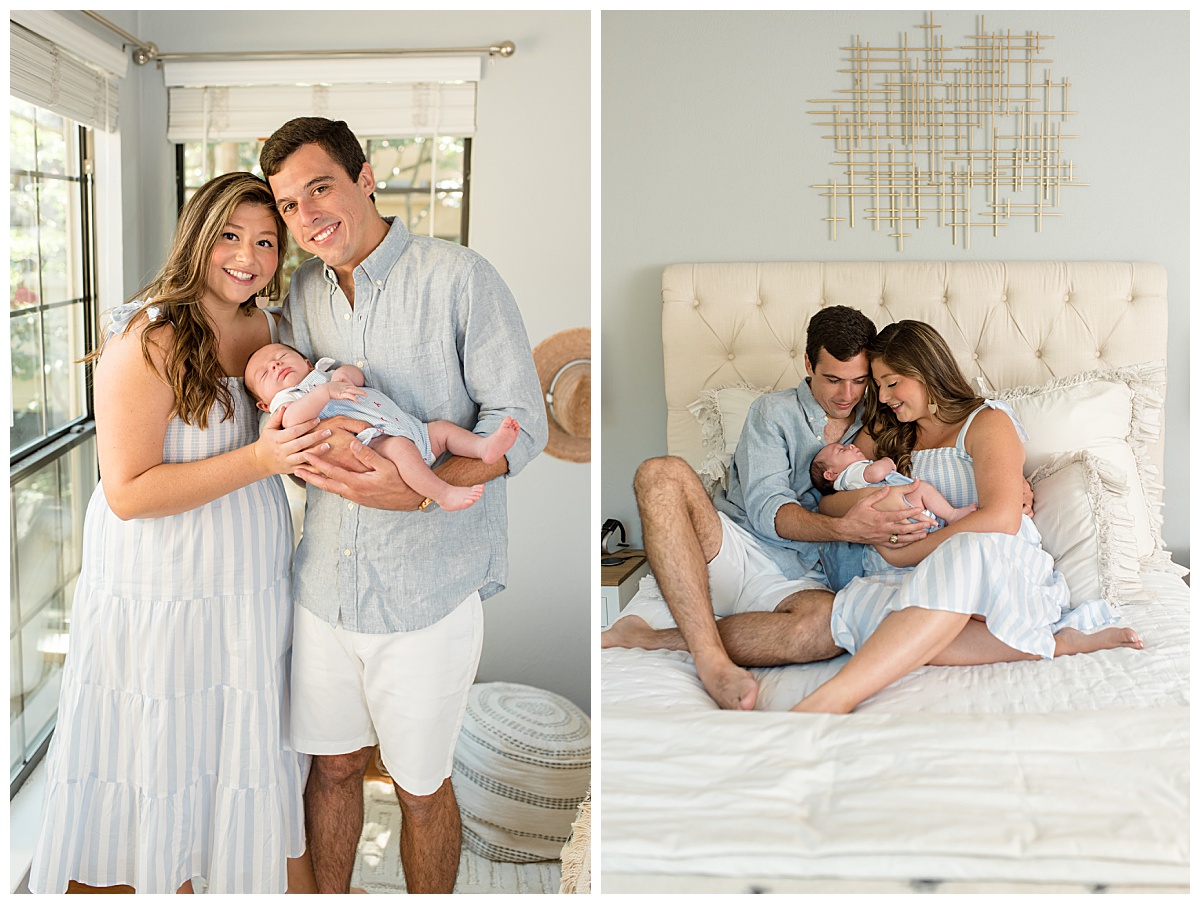 Parents snuggling newborn baby in neutral safari nursery. Photographed by Dallas newborn photographer Lindsey Dutton Photography