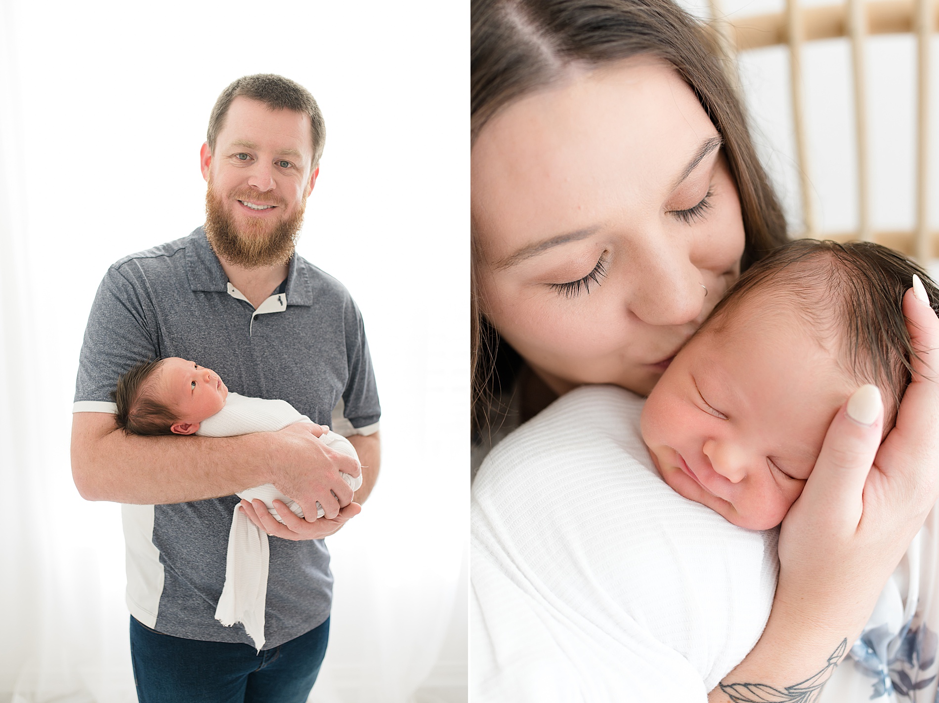 new parents hold their newborn during studio session in Dallas TX