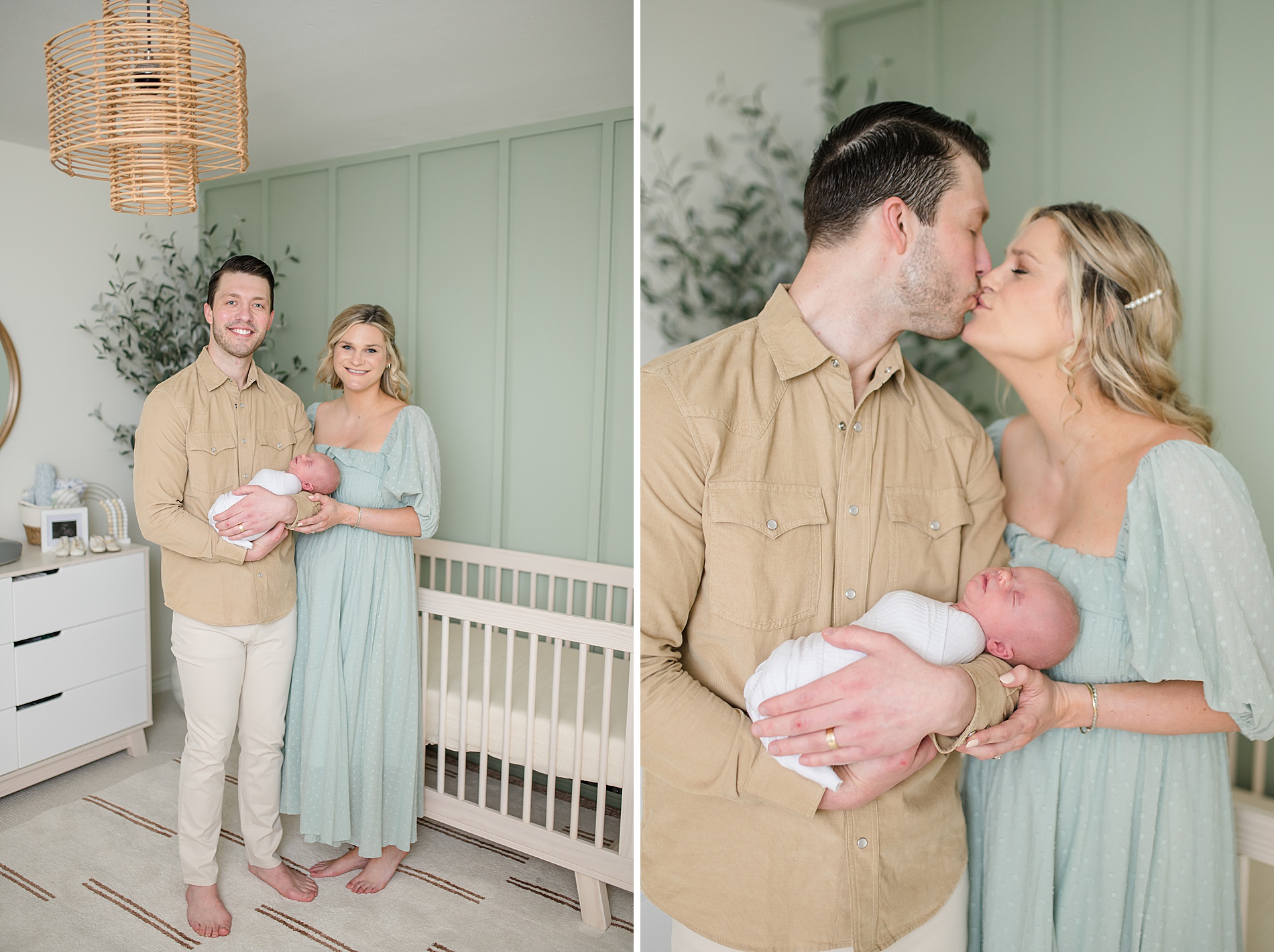 family stands in baby boy nursery photographed by Lindsey Dutton Photography, a Dallas Newborn photographer
