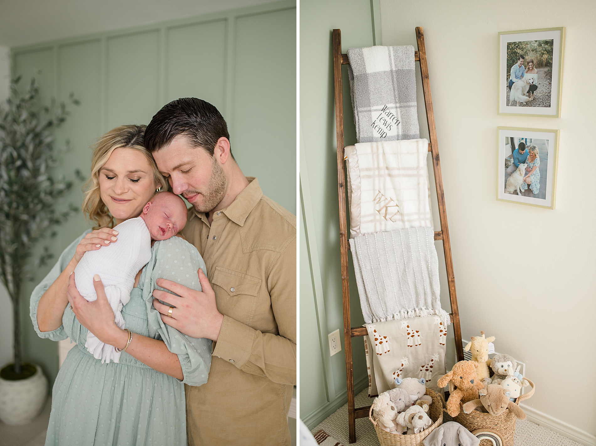 family of three stand in nursery during in-home newborn session taken by Dallas Newborn photographer, Lindsey Dutton Photography
