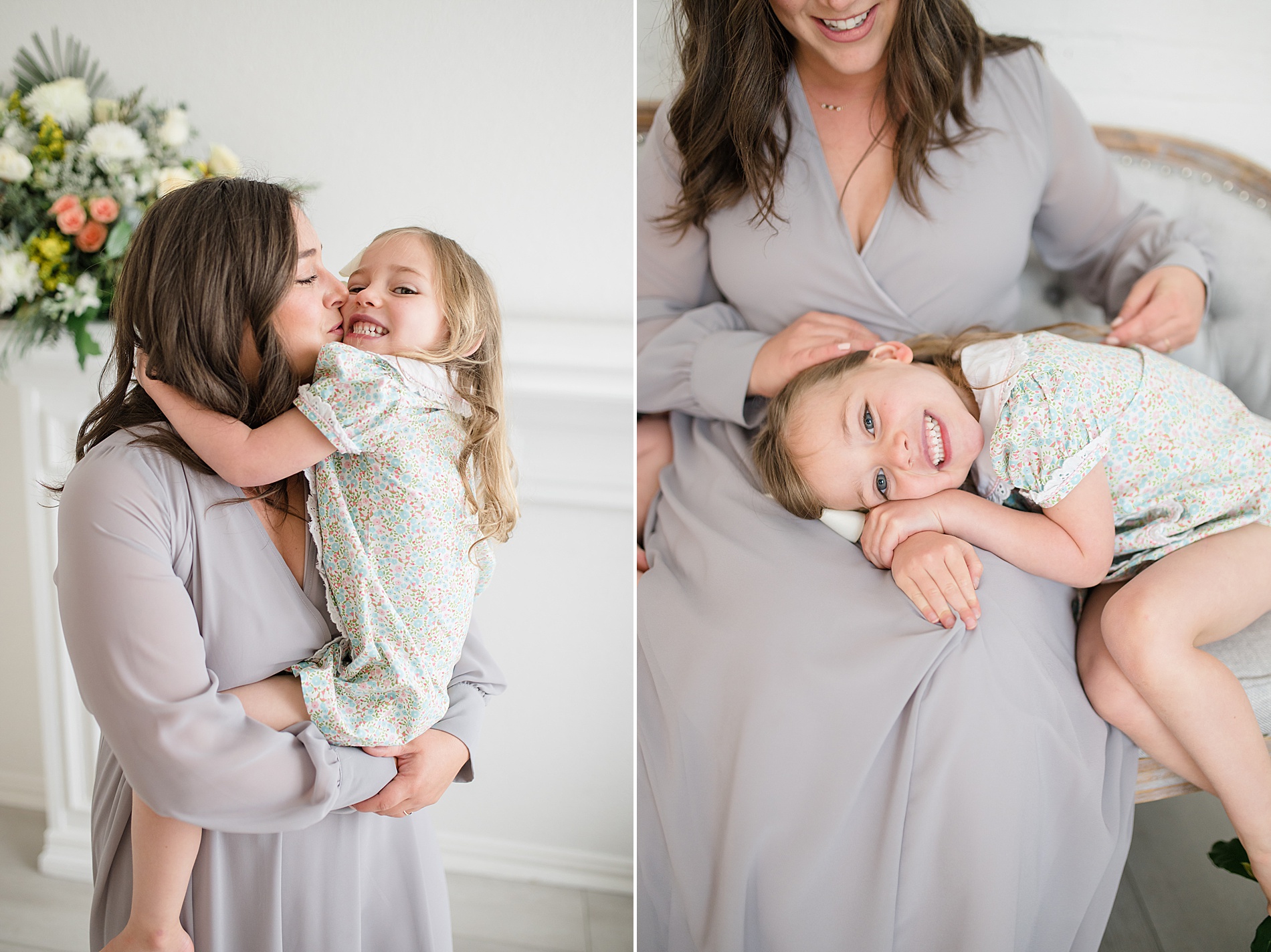 daughter lays on mom's lap during mommy and me portraits photographed by Lindsey Dutton Photography, a Dallas Newborn photographer