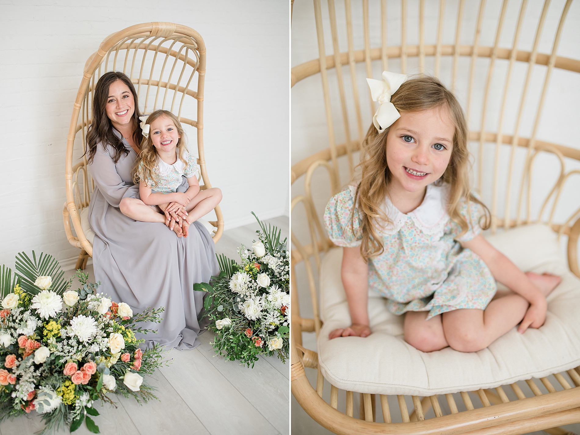 mom sits with daughter in wicker fan chair taken by Lindsey Dutton Photography, a Dallas newborn photographer