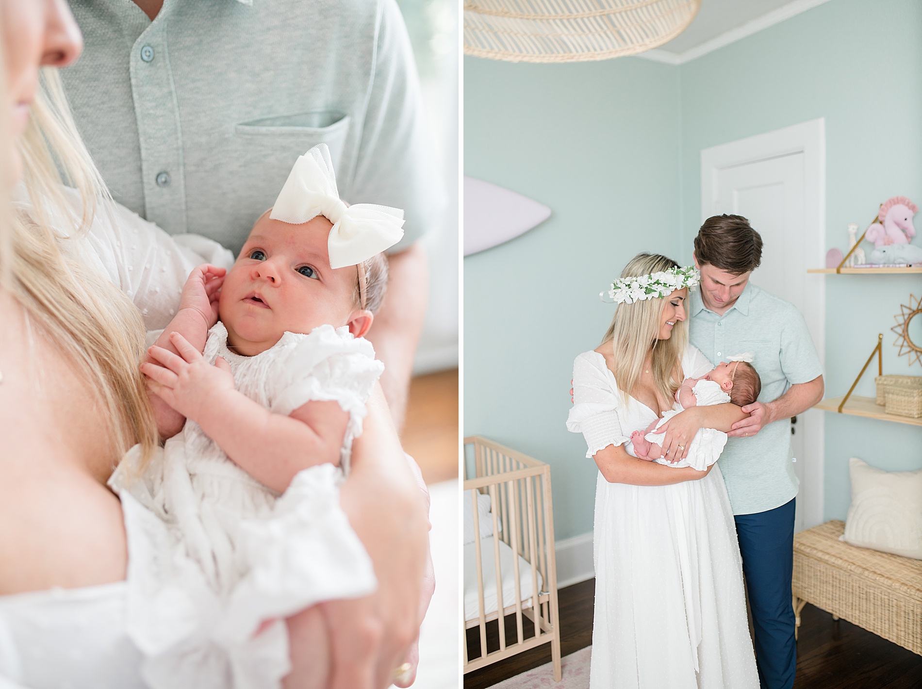 parents hold baby girl in nursery during in-home newborn session photographed by Dallas Newborn Photographer, Lindsey Dutton Photography