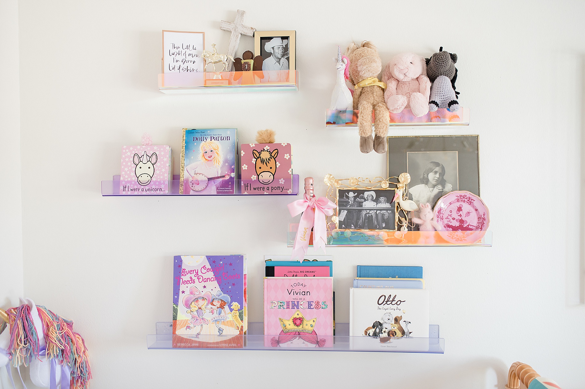 books on wall in baby girl nursery taken by Lindsey Dutton Photography, a Dallas newborn photographer
