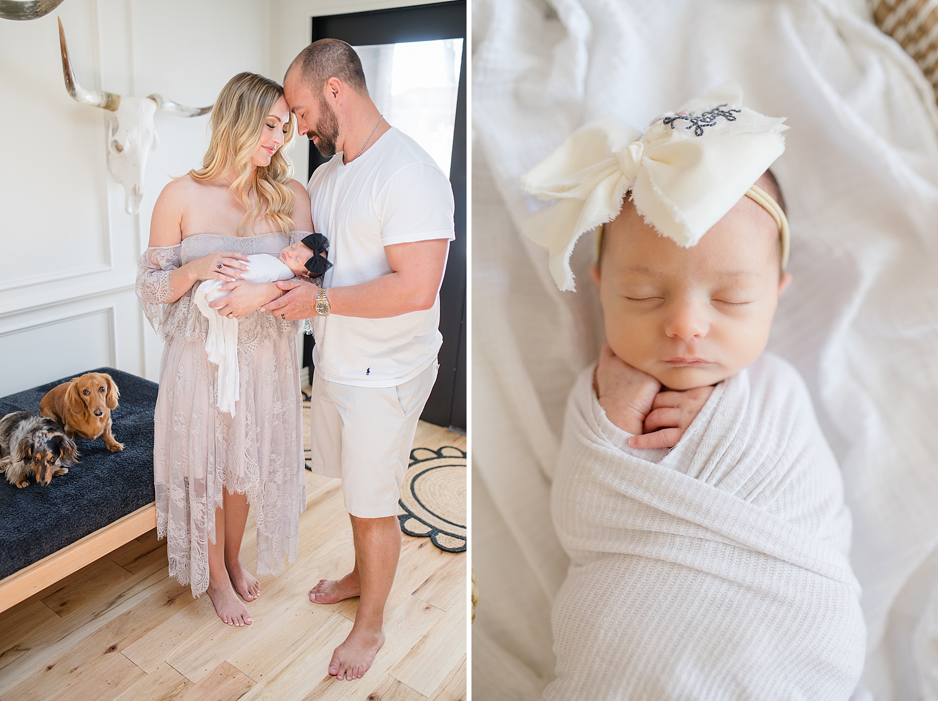 parents hold sleeping newborn photographed by Lindsey Dutton Photography, a Dallas Newborn photographer