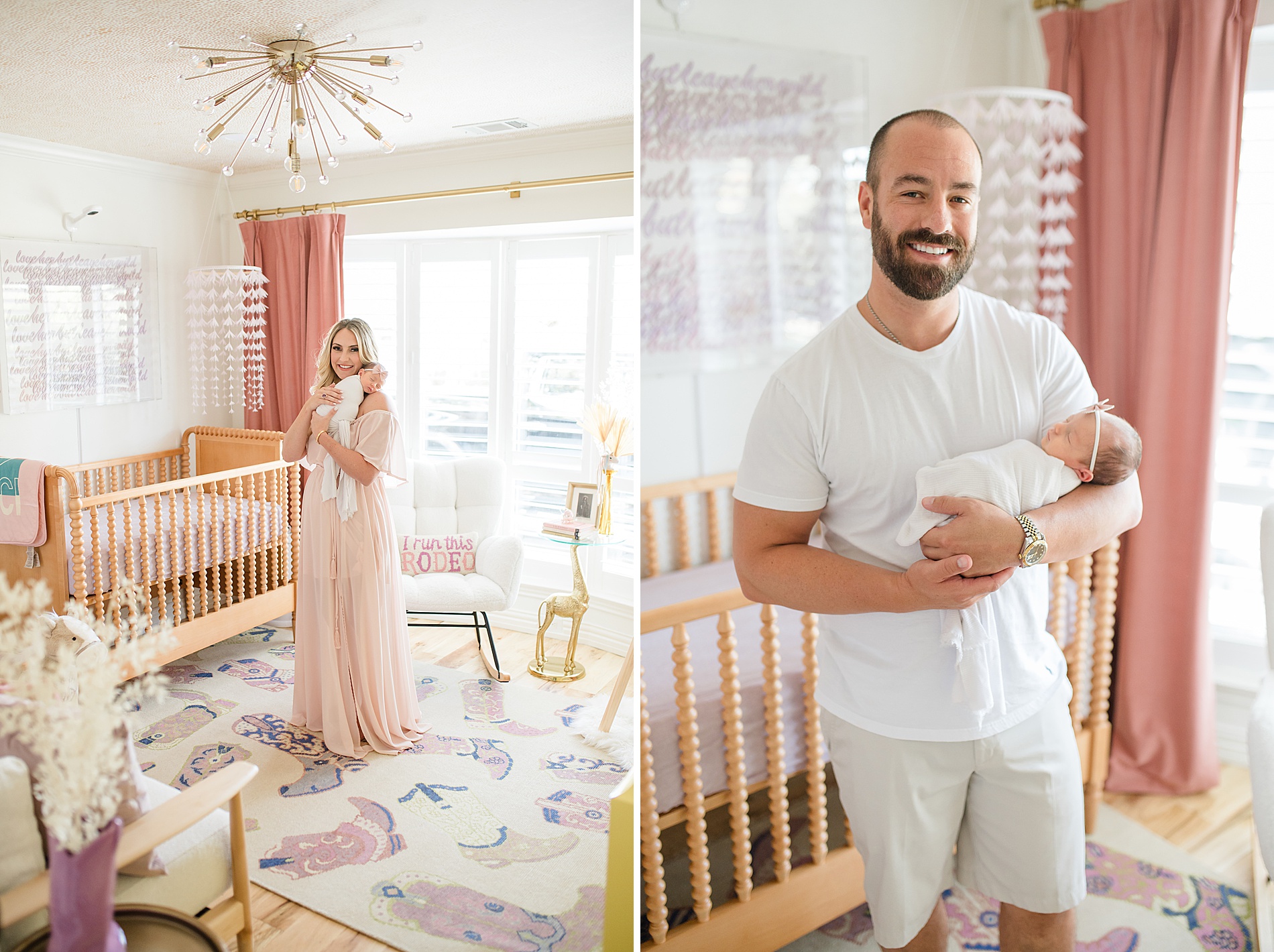 parents hold newborn girl in nursery photographed by Lindsey Dutton Photography, a Dallas Newborn photographer