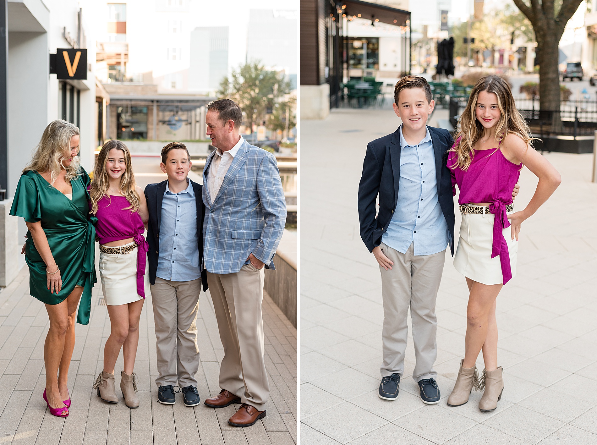 family of four in Legacy west photographed by Lindsey Dutton Photography, a Dallas Family photographer
