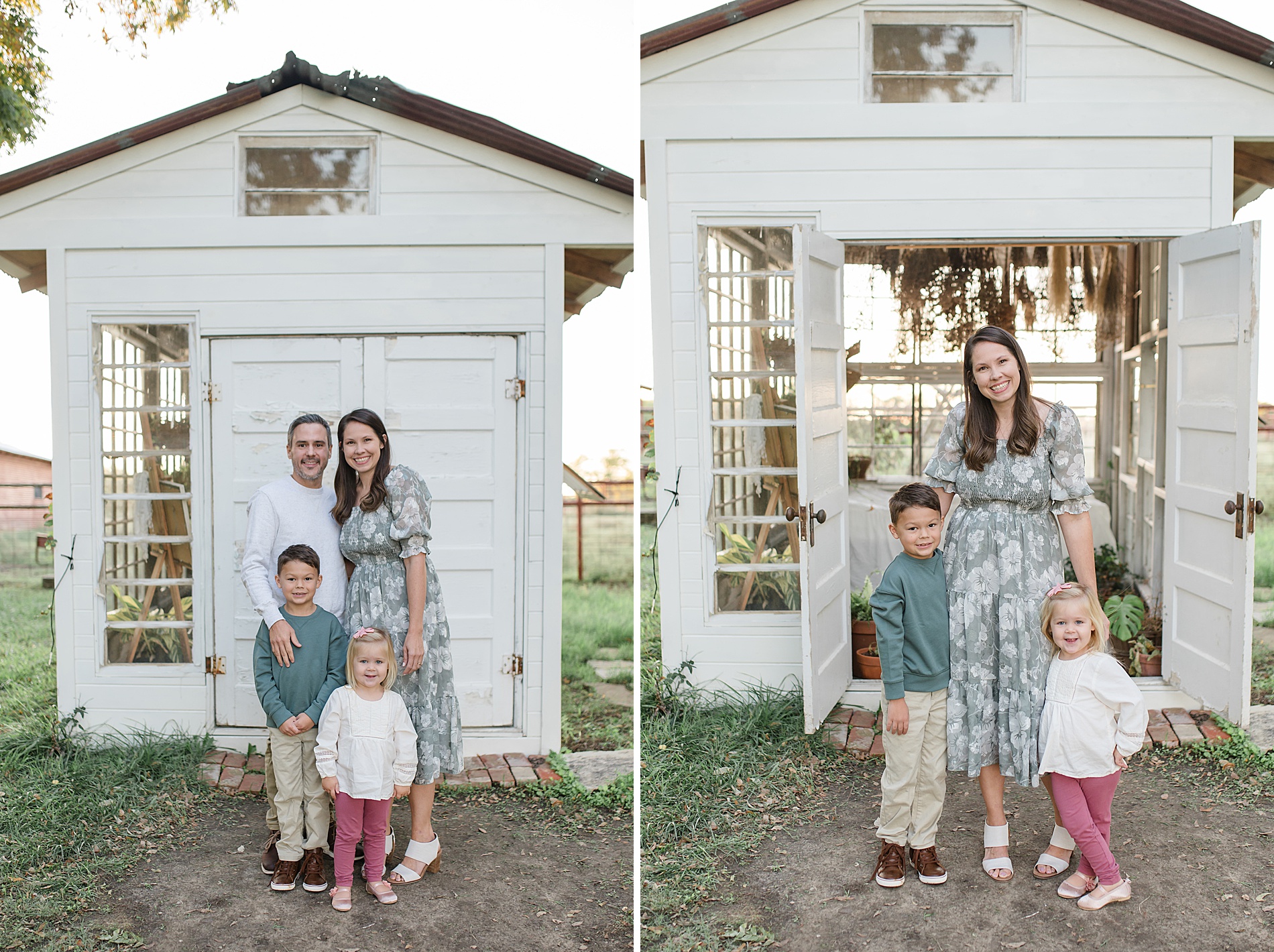 family portraits outside of greenhouse taken by Lindsey Dutton Photography, a Dallas Family photographer
