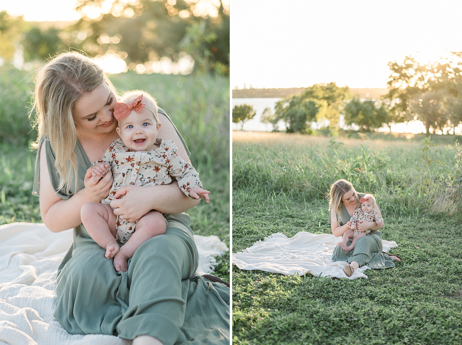 mom and little girl on blanket at white rock lake taken by Lindsey Dutton Photography, a Dallas Family photographer
