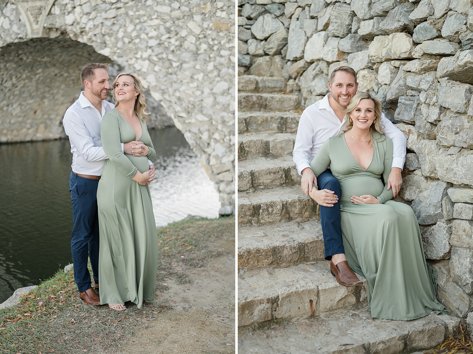 couple sit on stone steps in Adriatica during maternity session photographed by Lindsey Dutton Photography, a Dallas Family photographer
