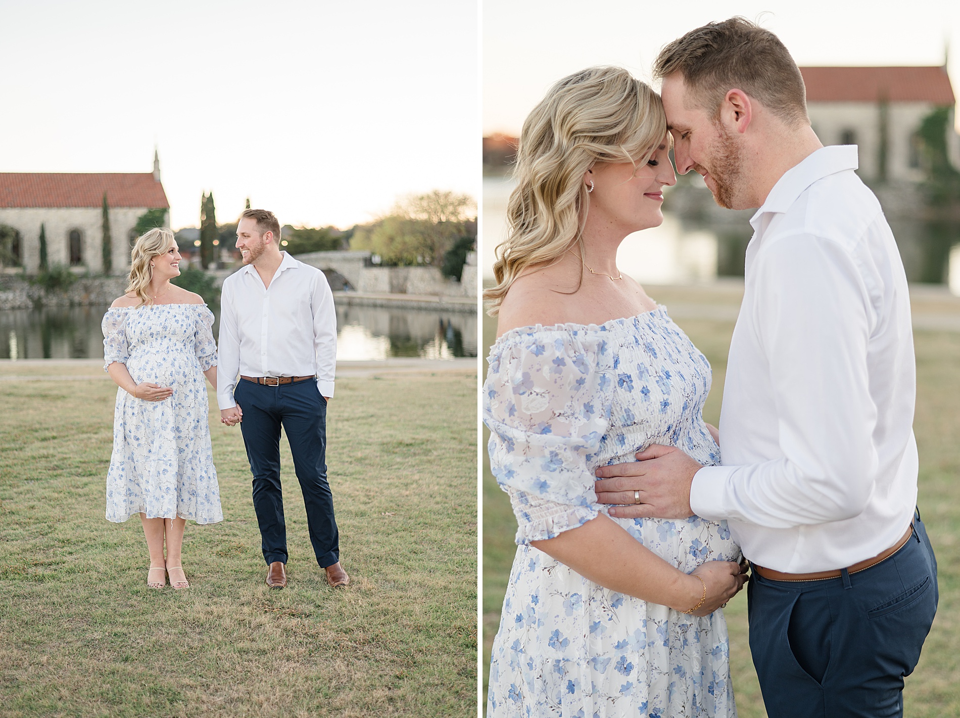 expectant parents hold hands during maternity session taken by Lindsey Dutton Photography, a Dallas Family photographer
