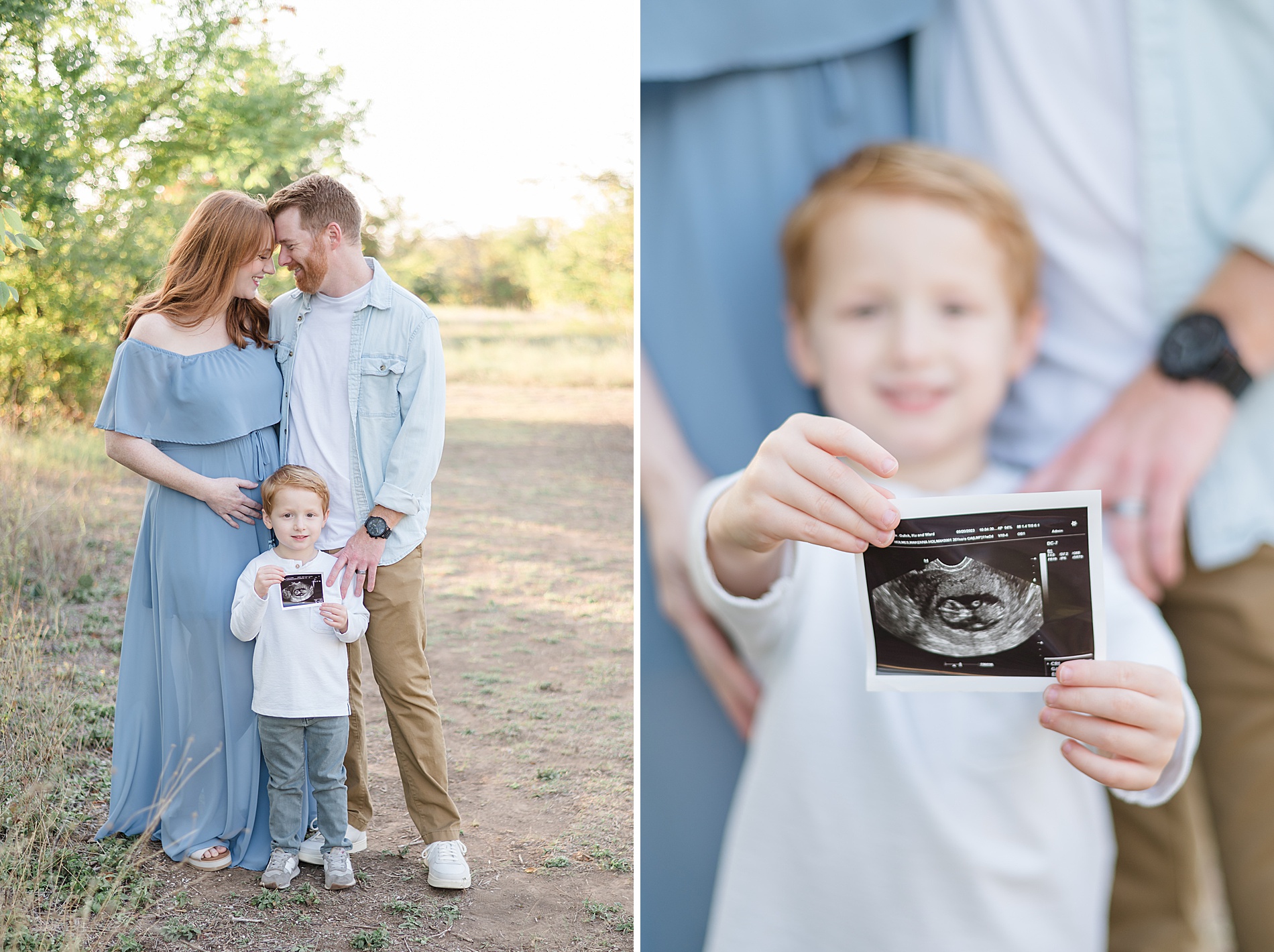 couple with little boy announcing pregnancy photographed by Lindsey Dutton Photography, a Dallas maternity photographer
