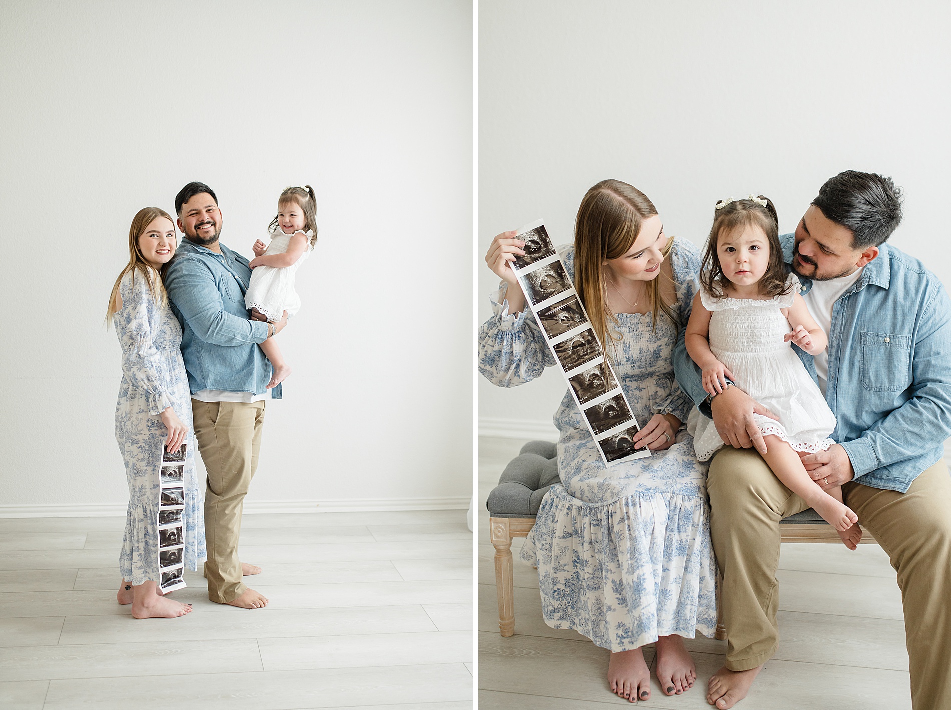 family of three during gender reveal session photographed by Lindsey Dutton Photography, a Dallas Maternity photographer