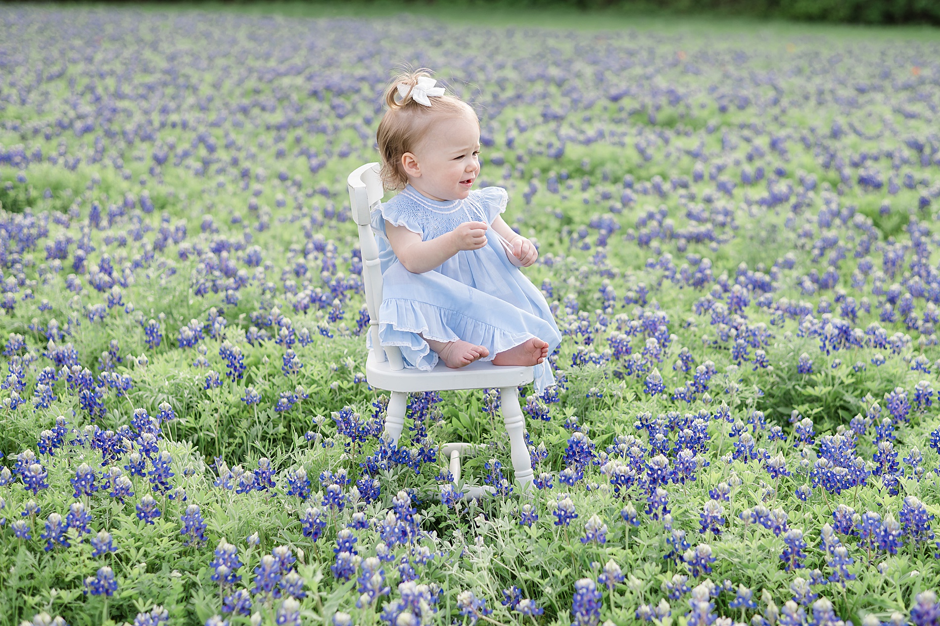 toddler explores field of Bluebonnets in Dallas Texas photographed by Lindsey Dutton Photography, a Dallas family photographer