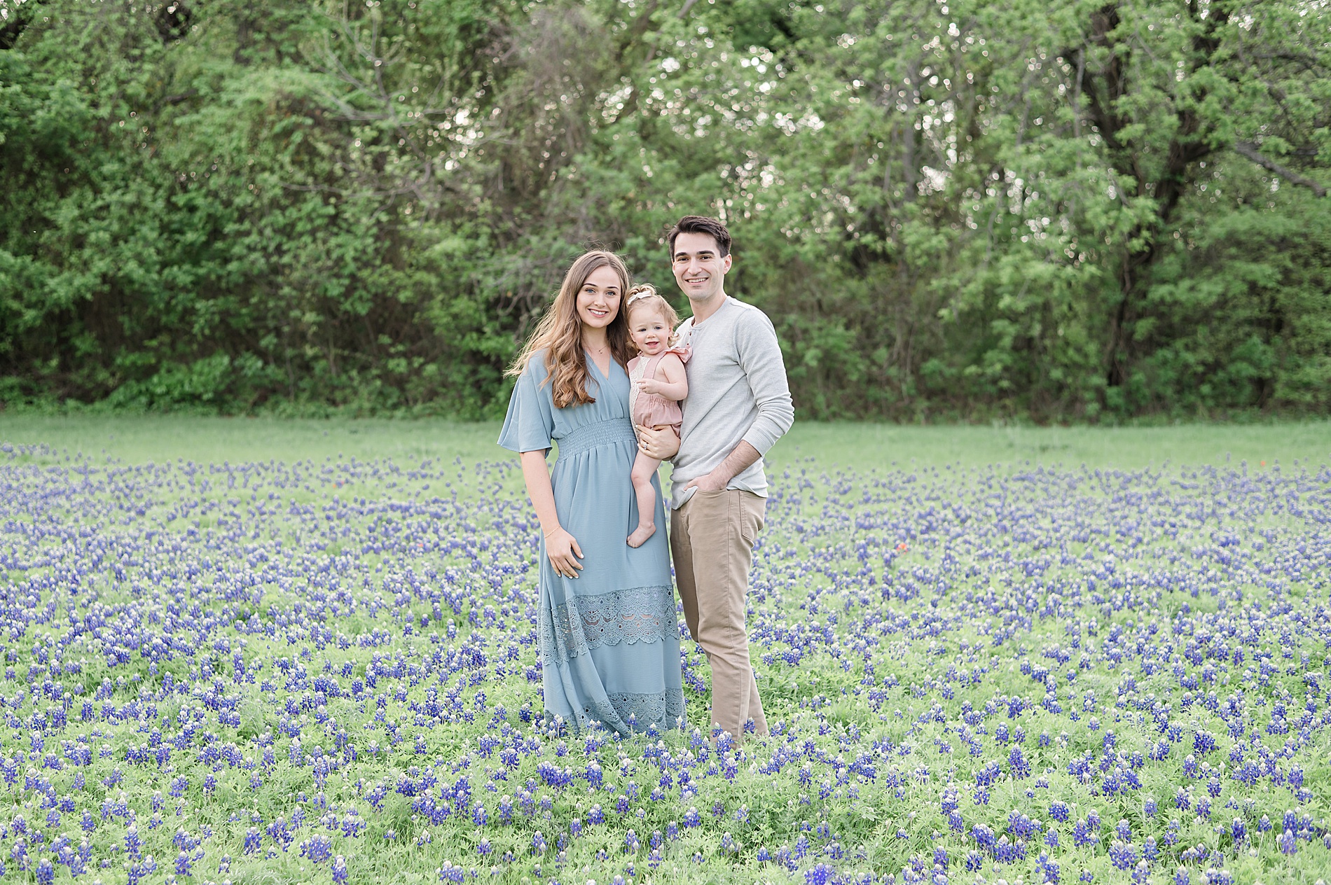Family of three during spring family session photographed by Lindsey Dutton Photography, a Dallas family photographer