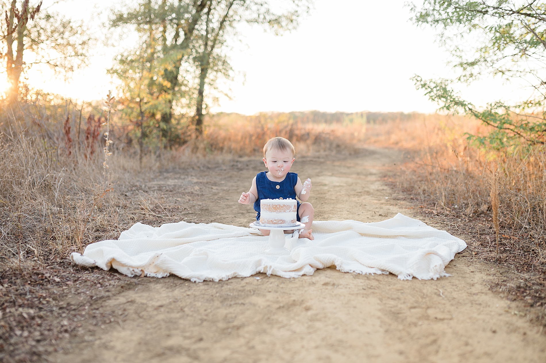 outdoor cake smash from 1 year milestone session photographed by Lindsey Dutton Photography, a Dallas newborn photographer
