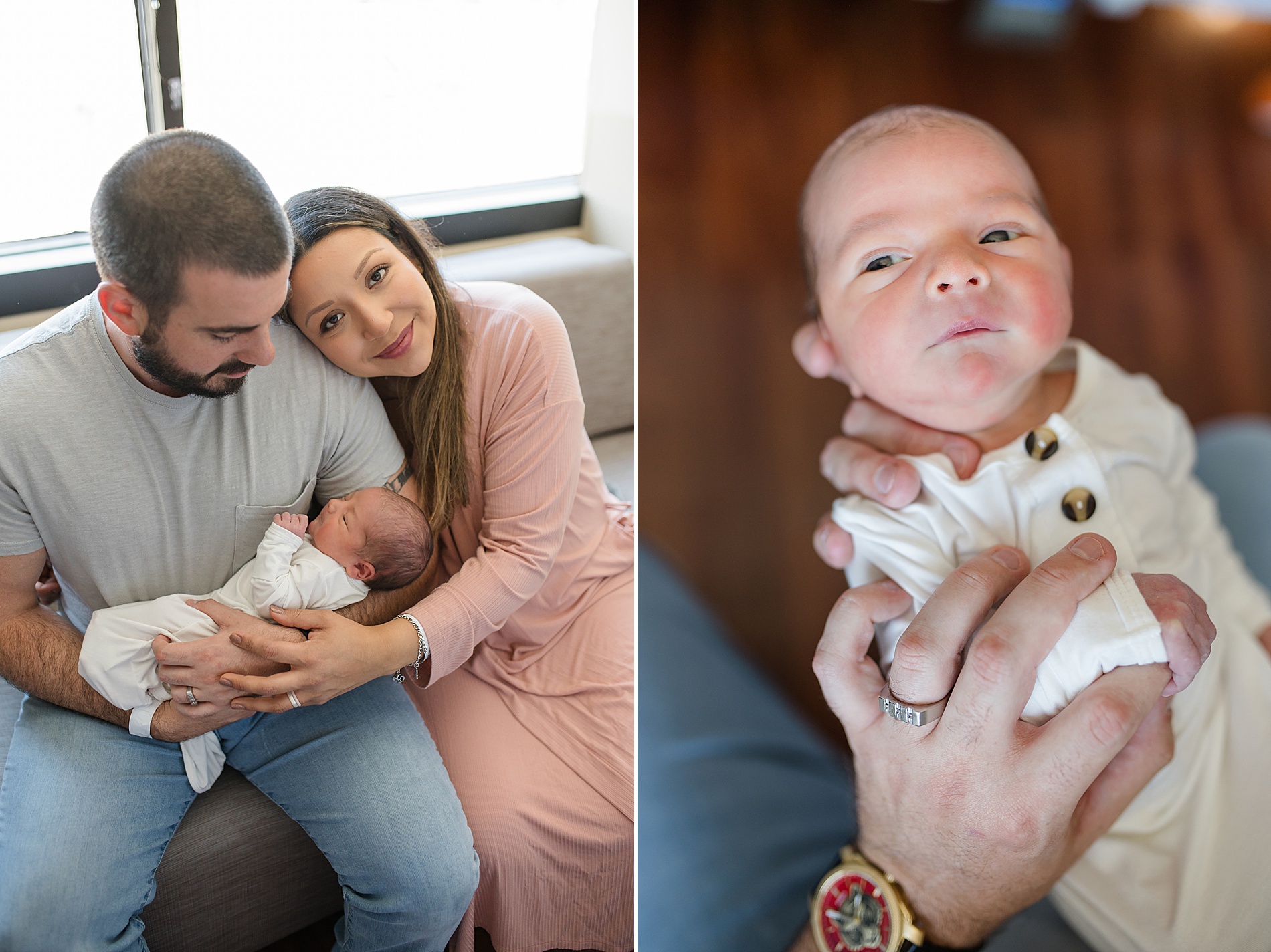 The Difference Between Fresh 48 and Newborn Sessions | parents hold their newborn in arms photographed by Lindsey Dutton Photography, a Dallas newborn photographer 