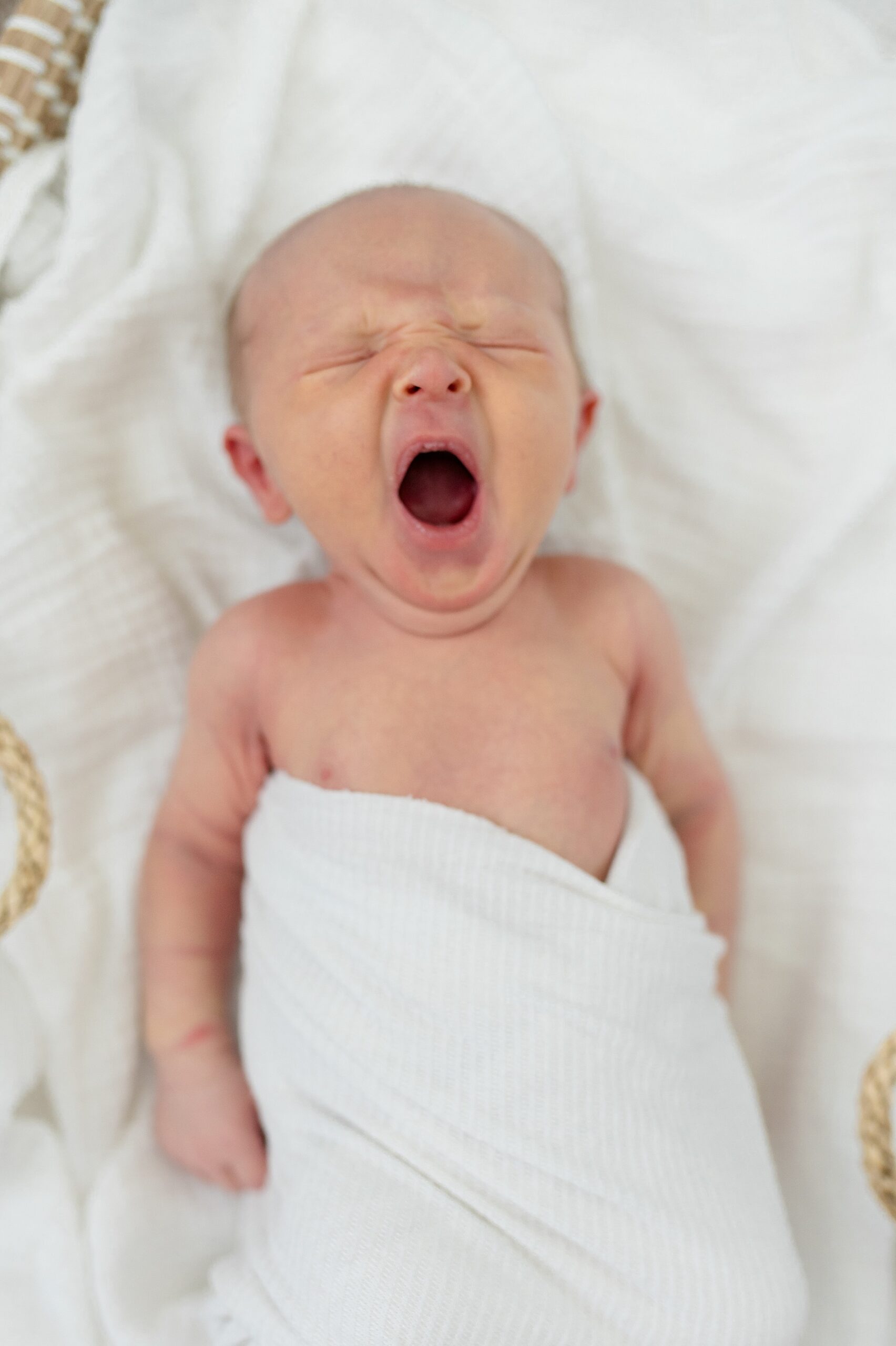 newborn yawns during newborn session taken by Lindsey Dutton Photography, a Dallas newborn photographer
