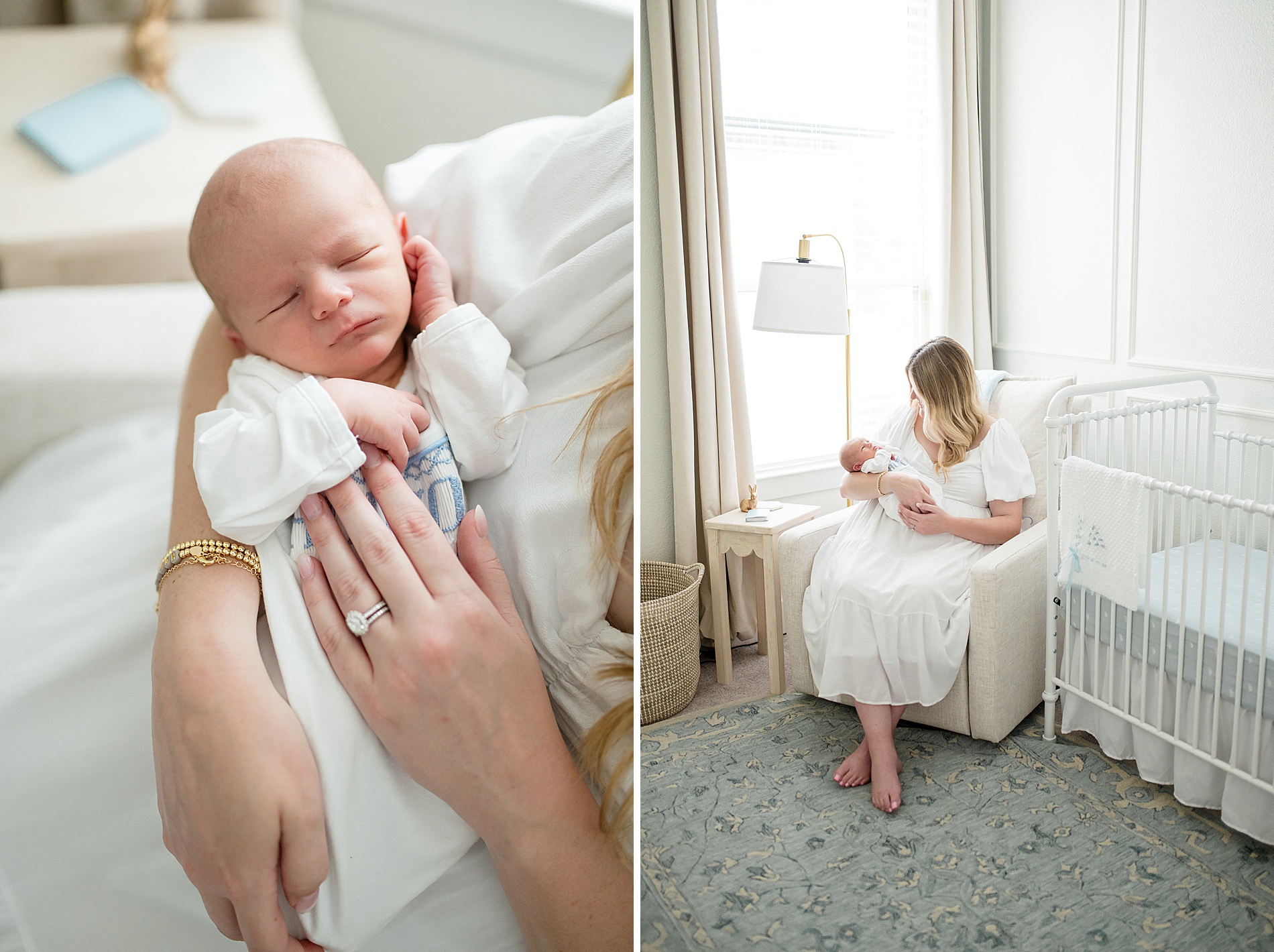 mom holds newborn in arms taken by Lindsey Dutton Photography, a Dallas newborn photographer
