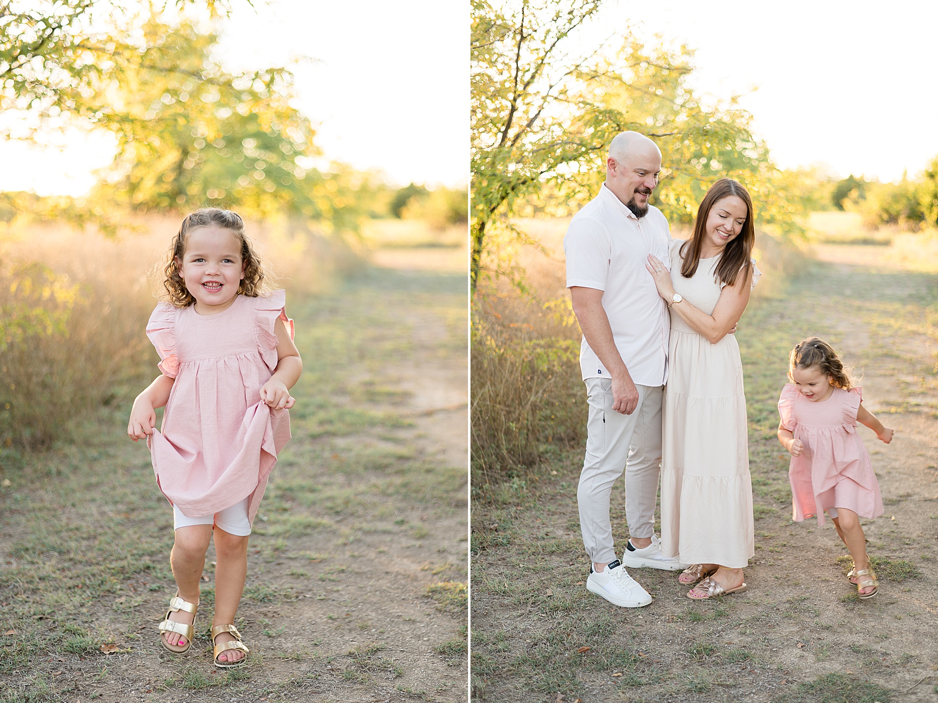 little girl runs around her parents photographed by Lindsey Dutton Photography, a Dallas Family photographer
