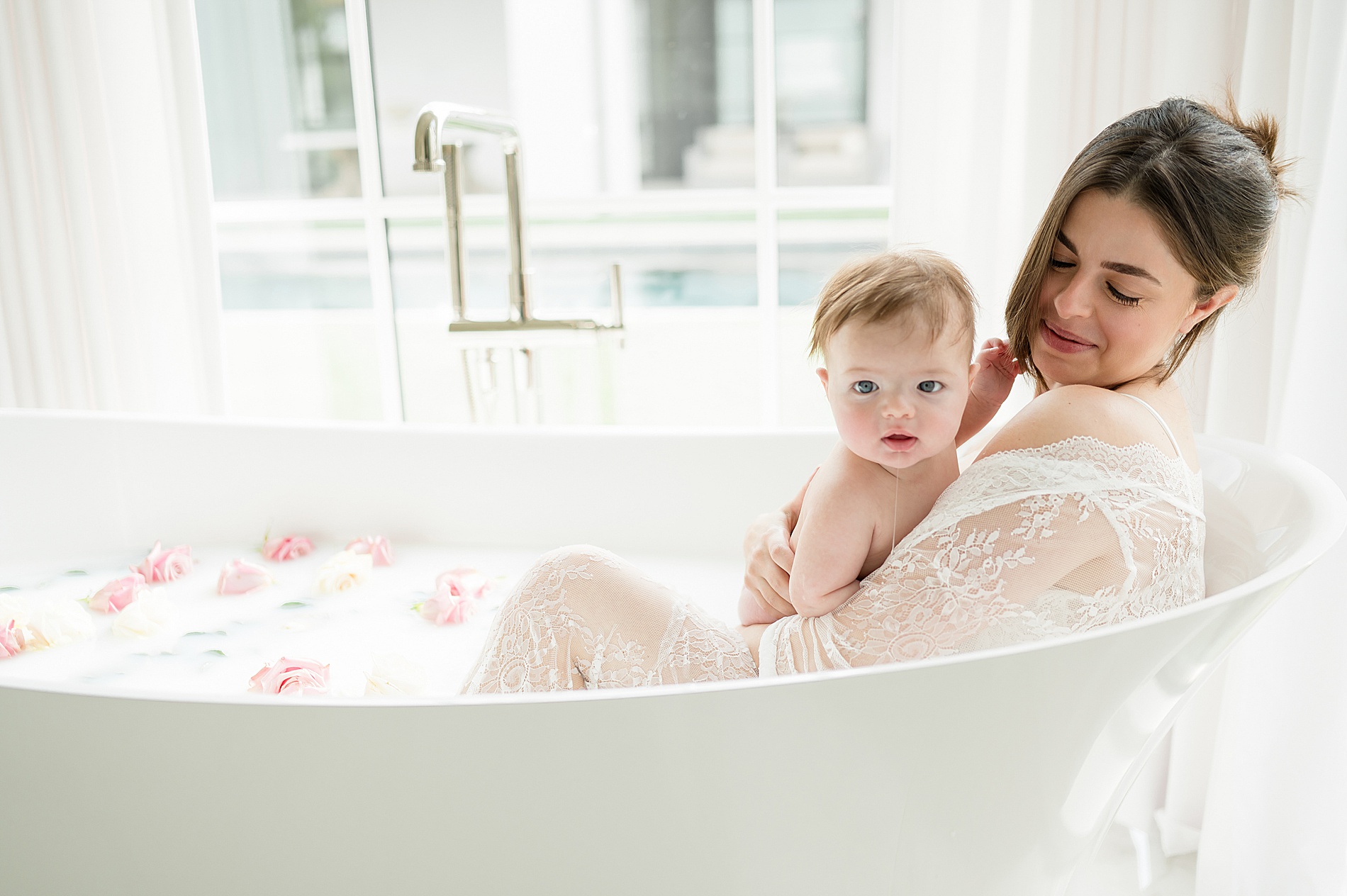 light and airy milestone session in milk bath