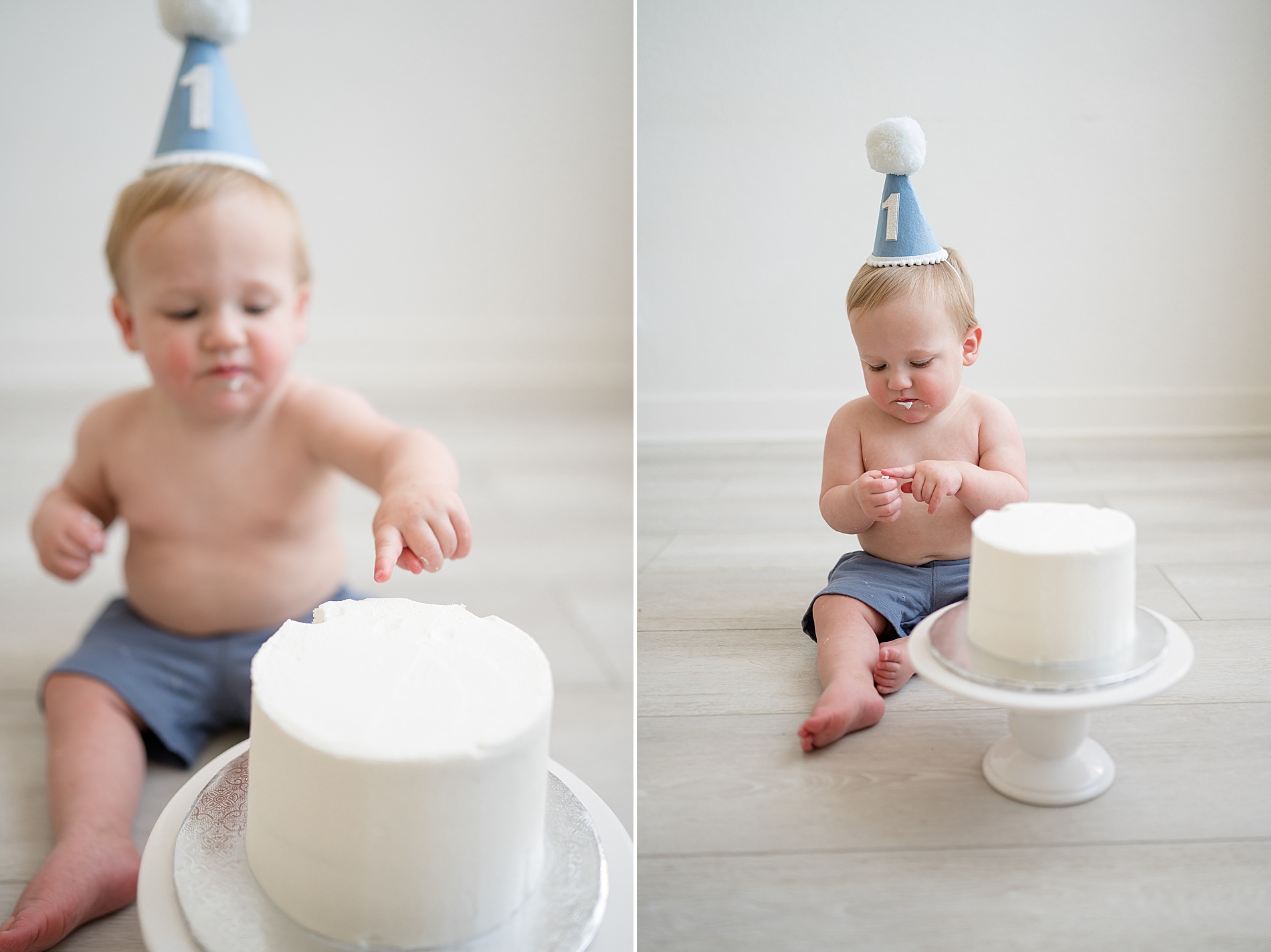 baby boy touches cake