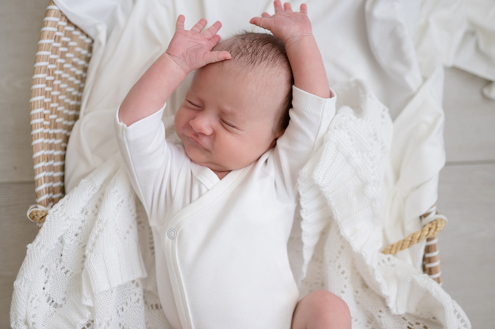 newborn stretches out