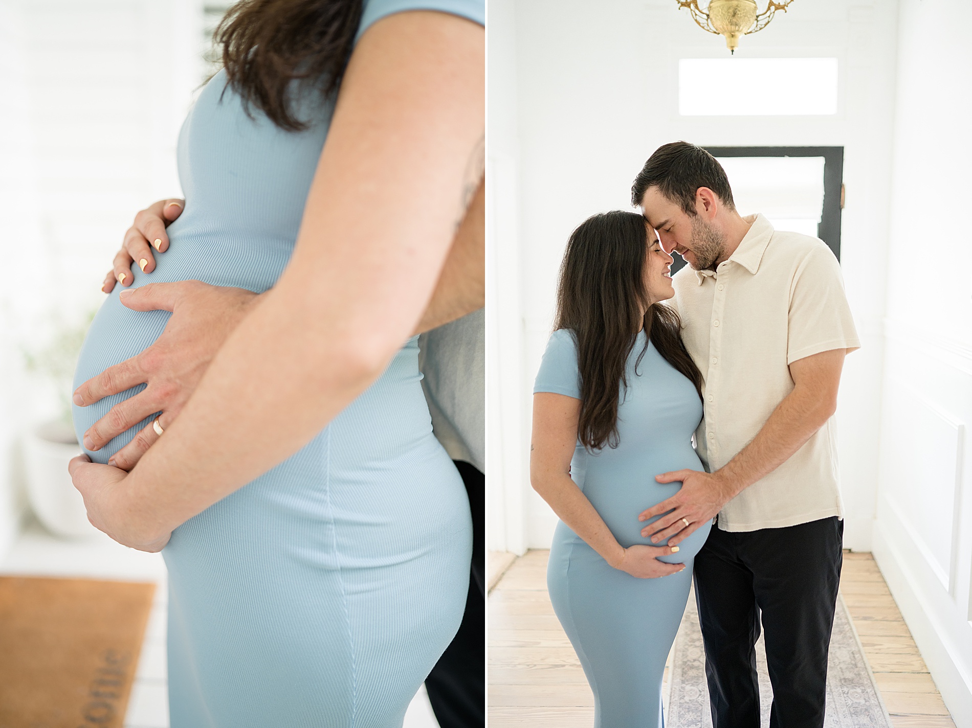 pregnant woman in dusty blue dress