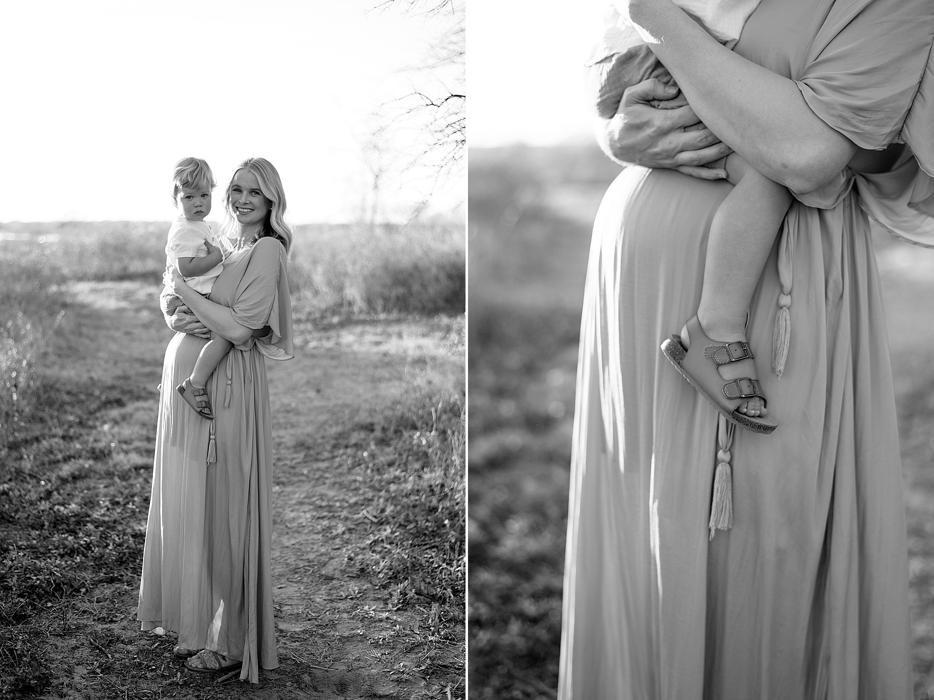 Mom with toddler boy during maternity session of second baby