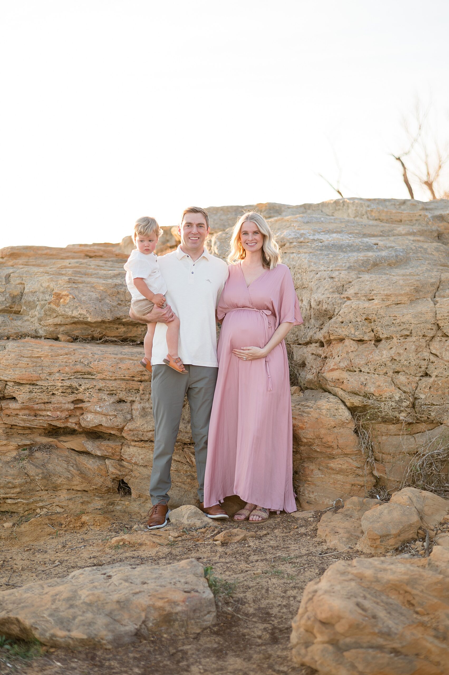maternity session by rocky beach area at Murrell Lake in Flower Mound, TX