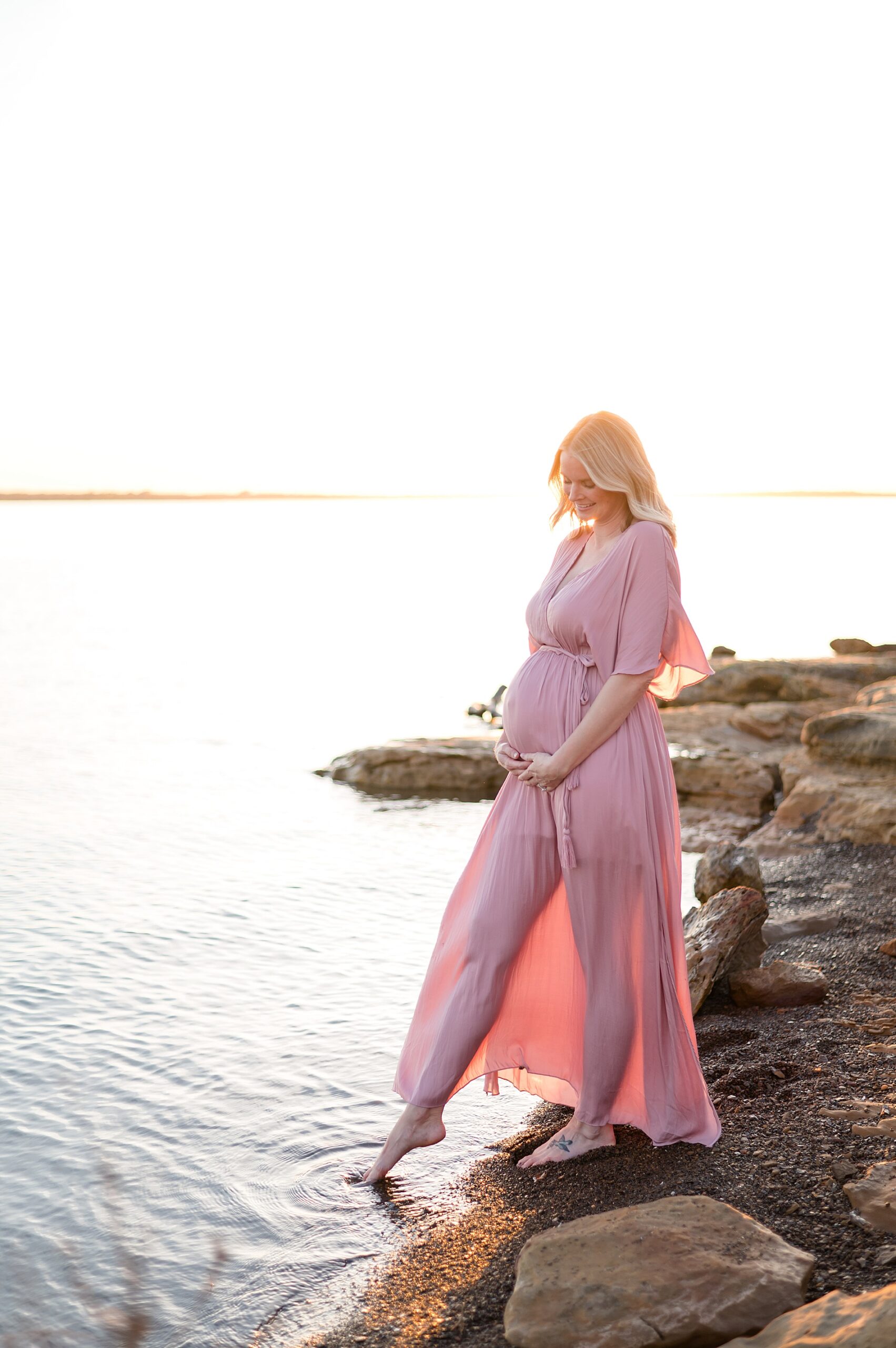 sunset maternity photos at Murrell Lake in Flower Mound, TX