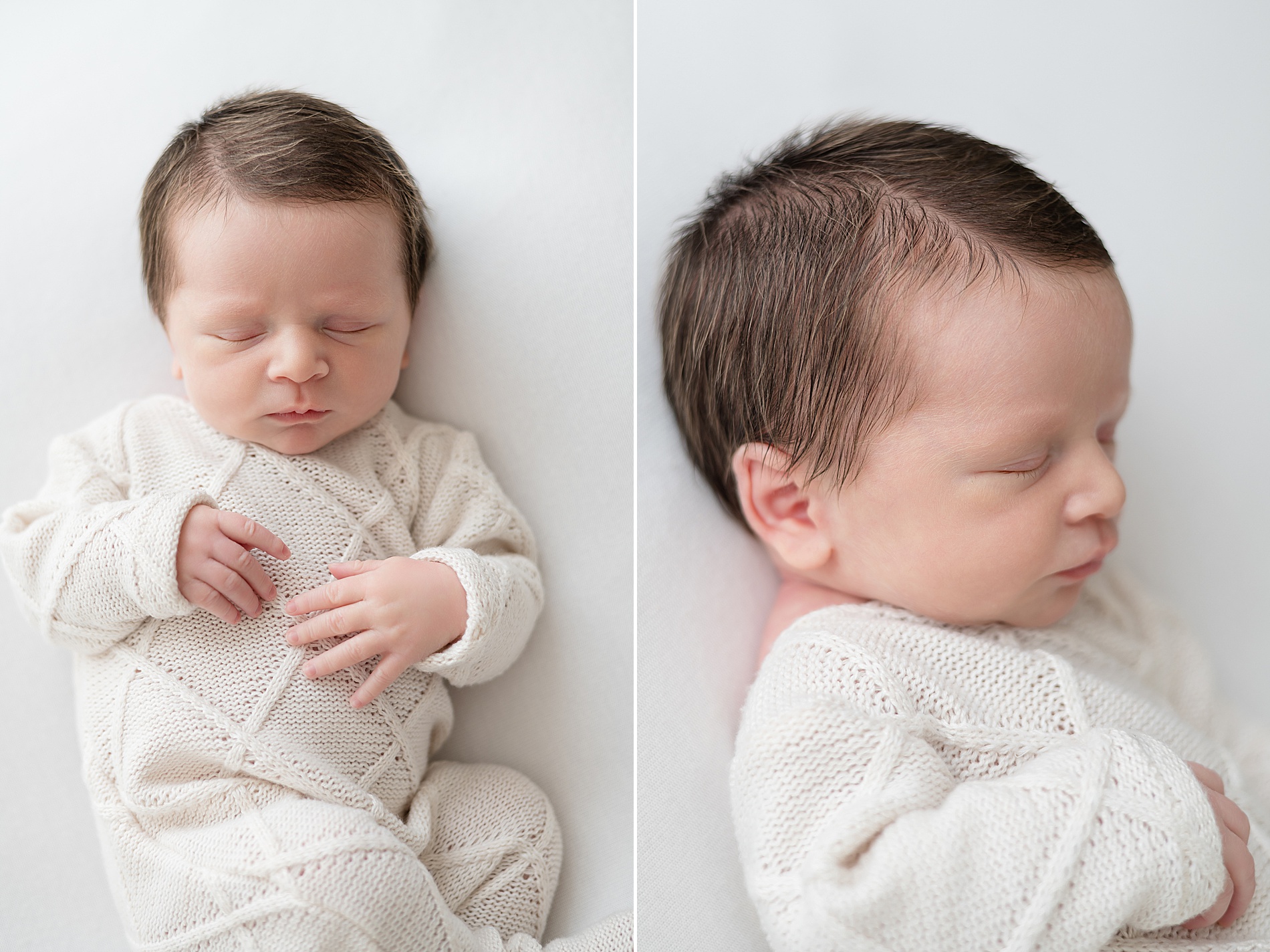 newborn sleeps in white onsie