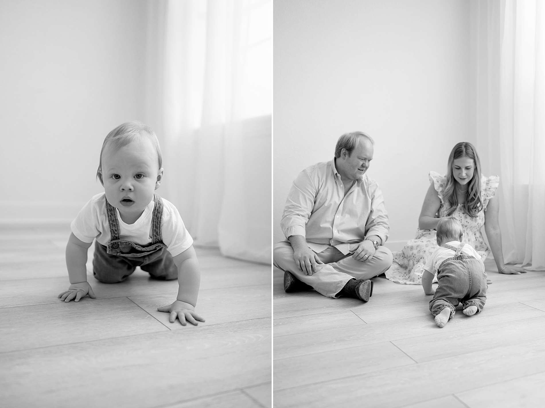 1 year old boy crawls around floor of Little Elm, TX Studio