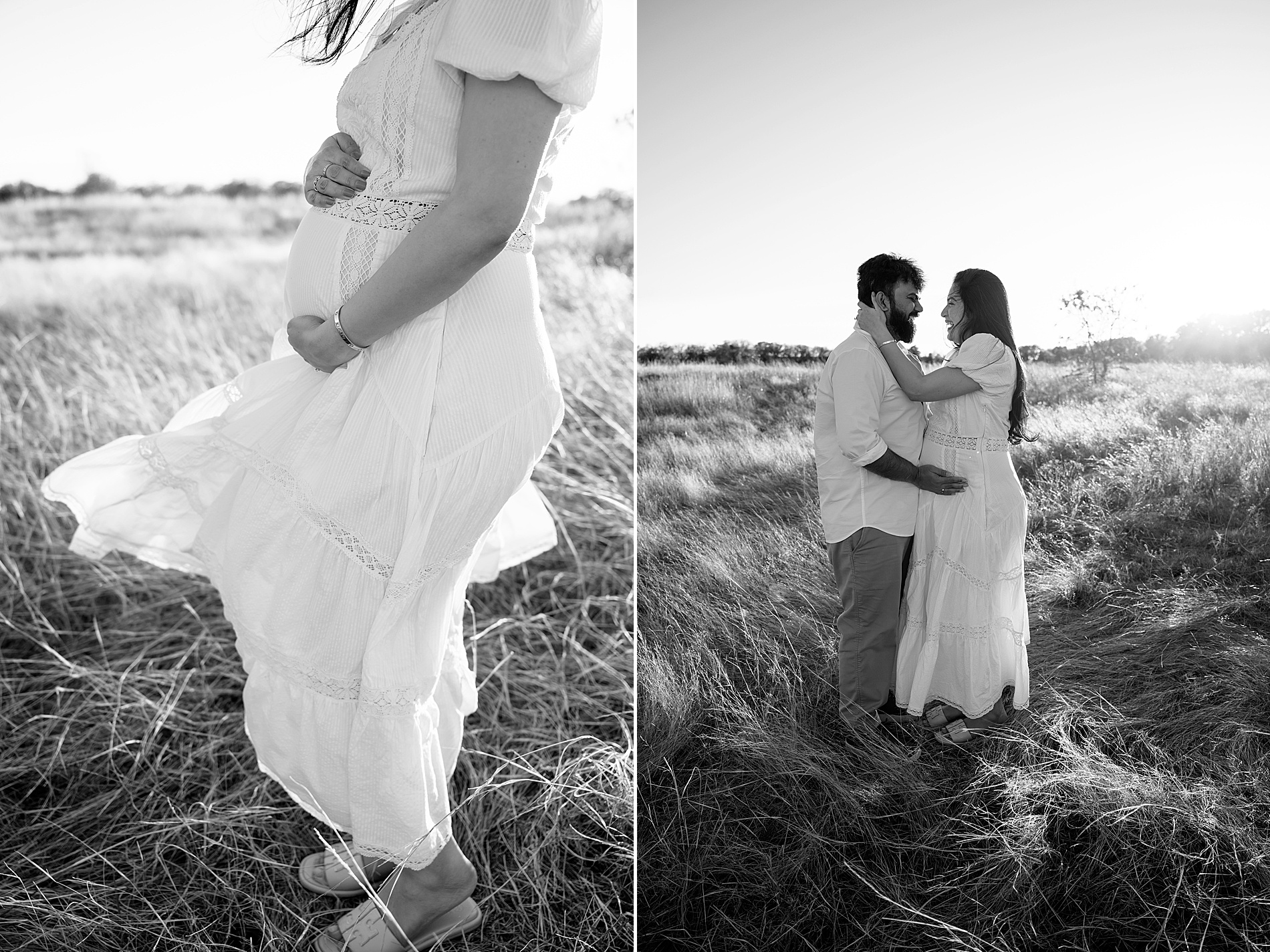 timeless maternity photos of couple in open field 