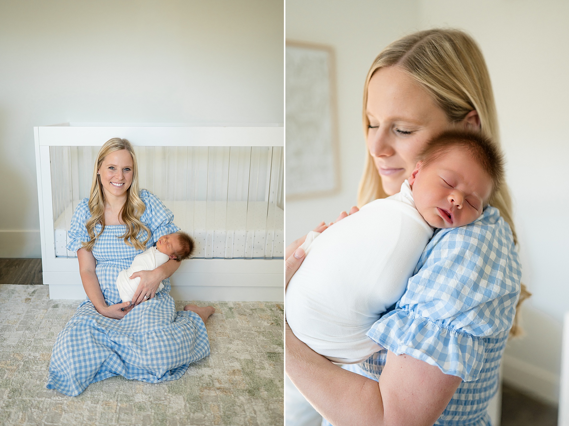 mom holds sleeping newborn 