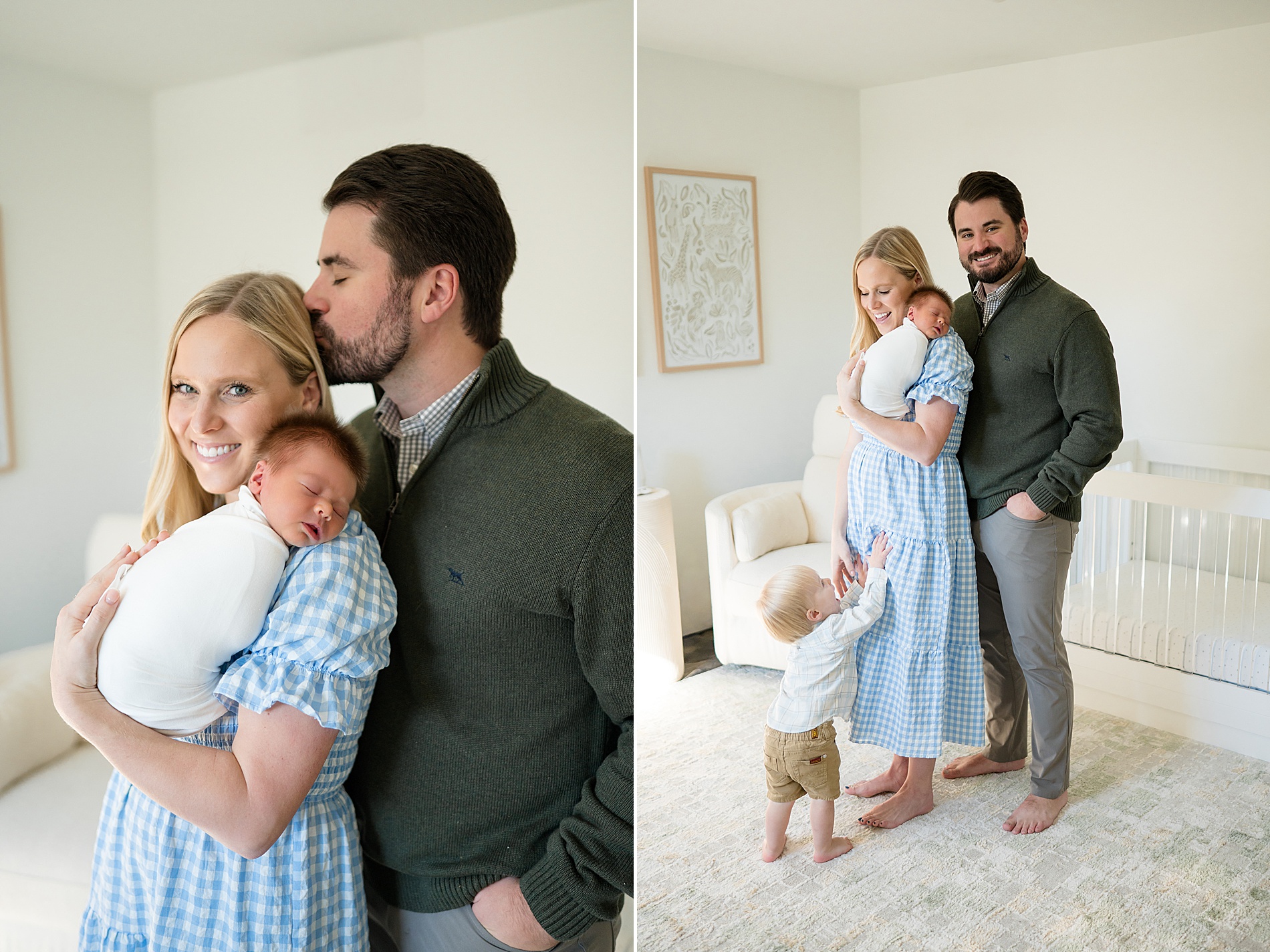 parents with sleeping newborn and older son 
